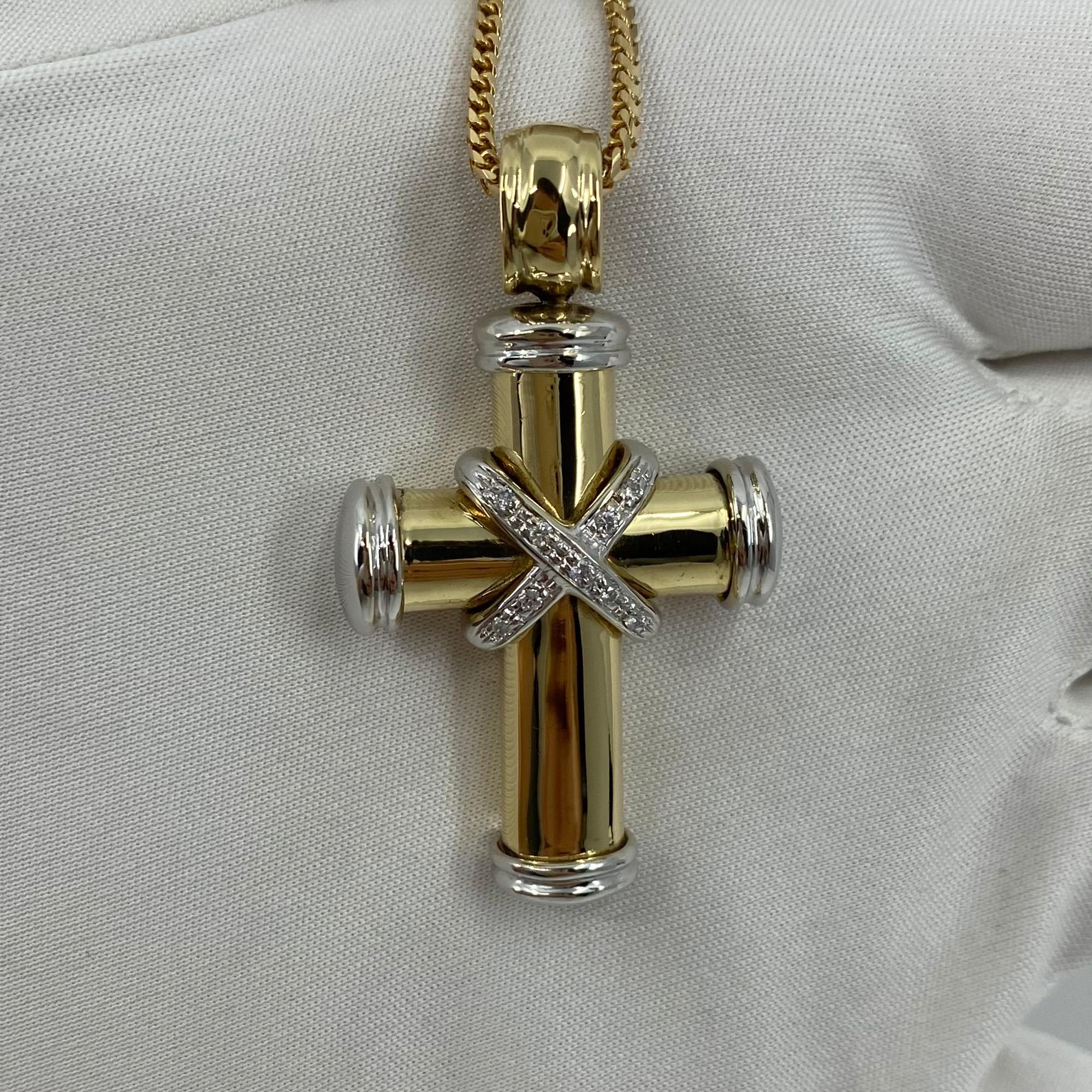 Theo Fennel 18 Karat Yellow & White Gold Diamond Cross Pendant Necklace British 3