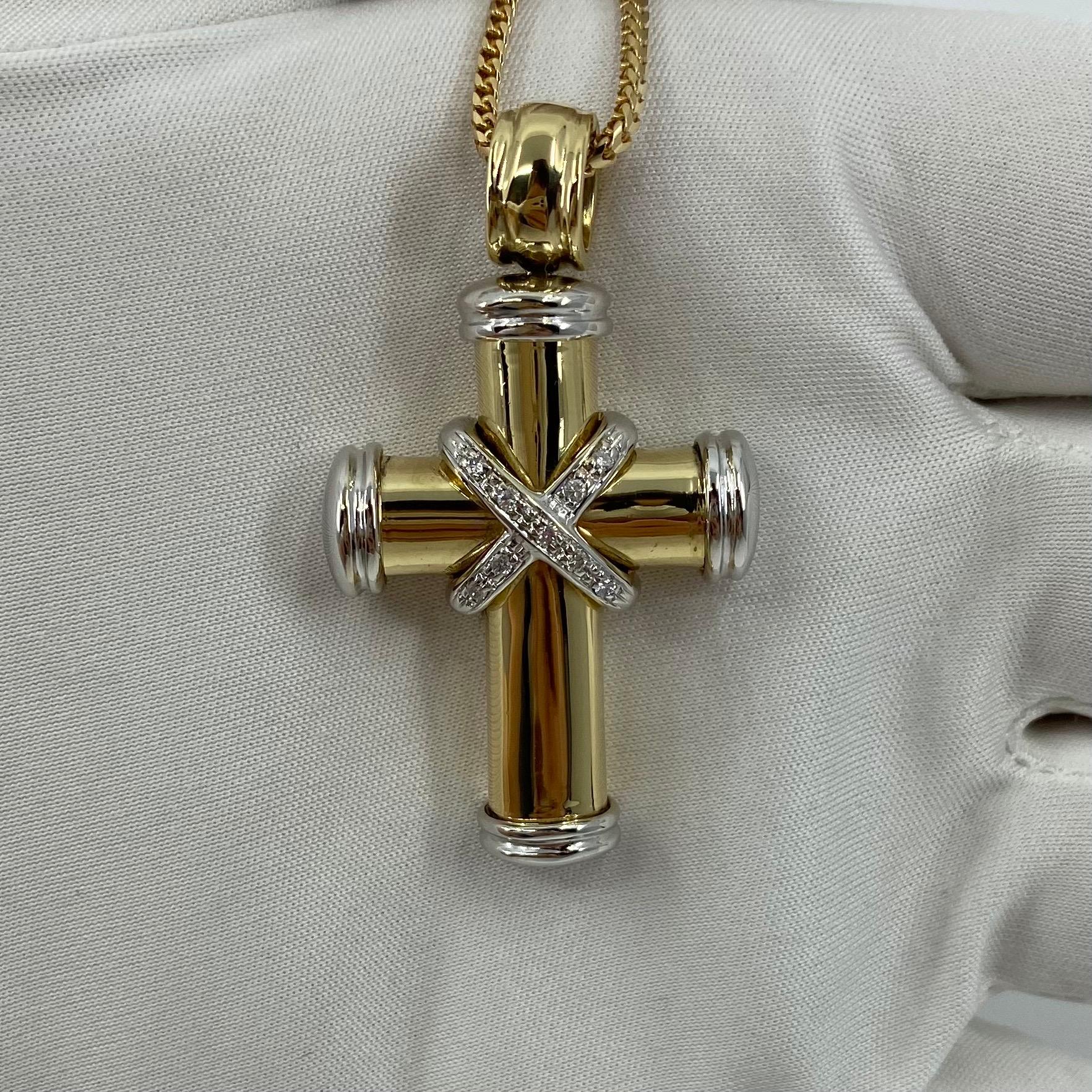 Theo Fennel 18 Karat Yellow & White Gold Diamond Cross Pendant Necklace British 4