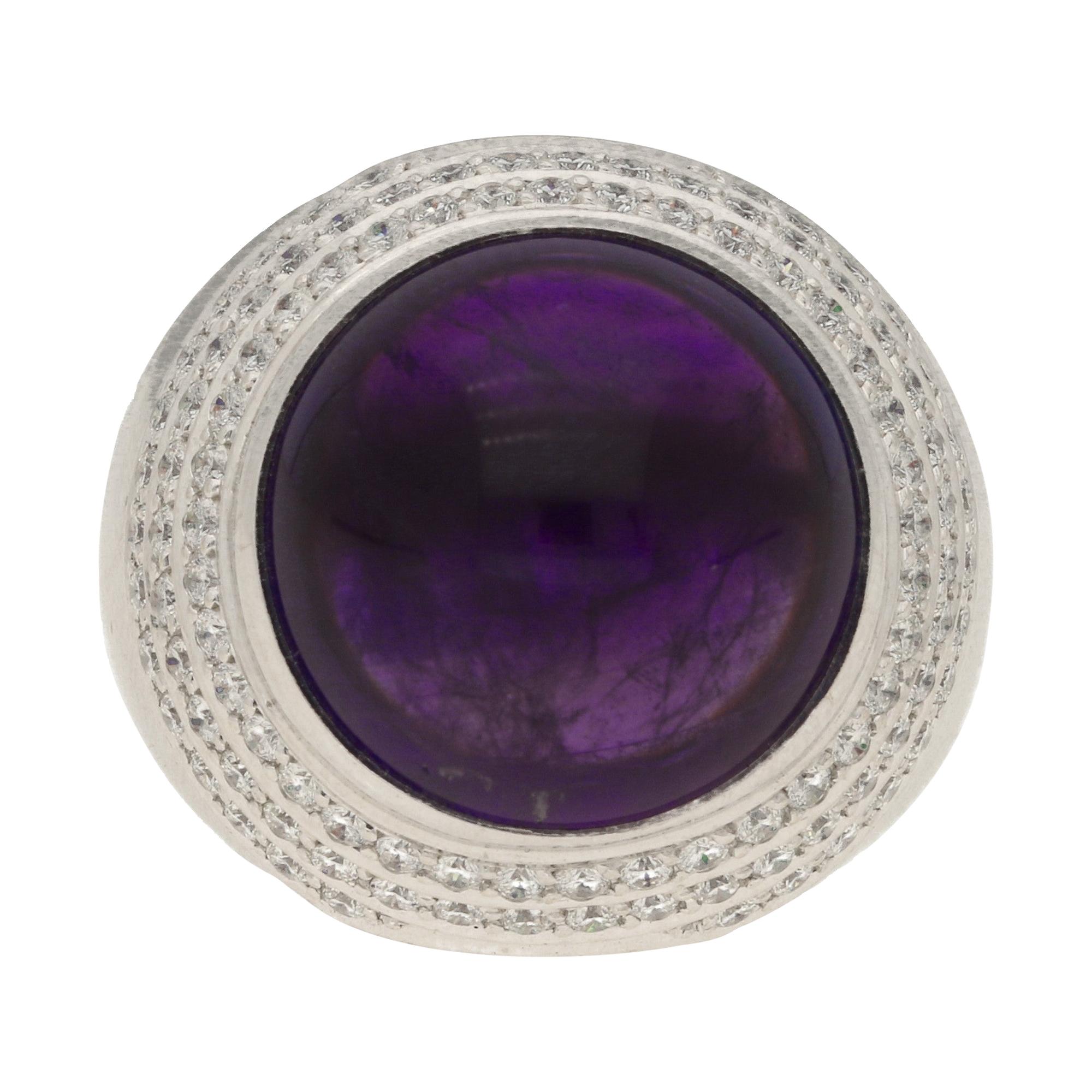 Theo Fennell Amethyst and Diamond Cocktail Dress Ring Set in 18 Karat White Gold