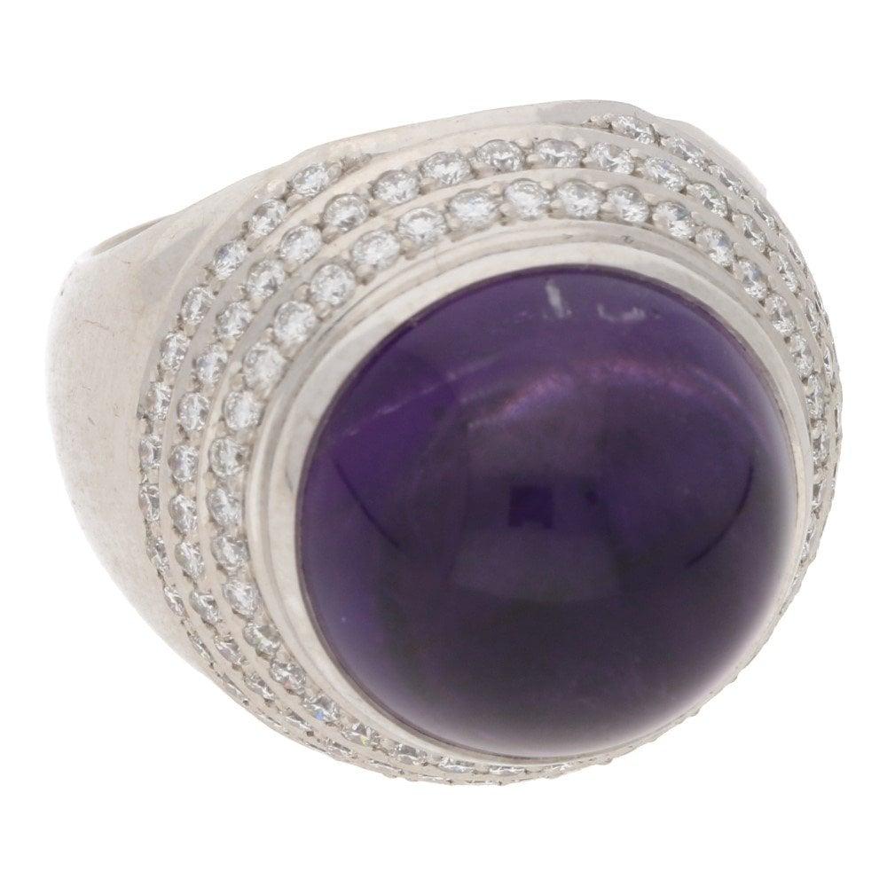 Modern Theo Fennell Amethyst and Diamond Cocktail Dress Ring Set in 18 Karat White Gold