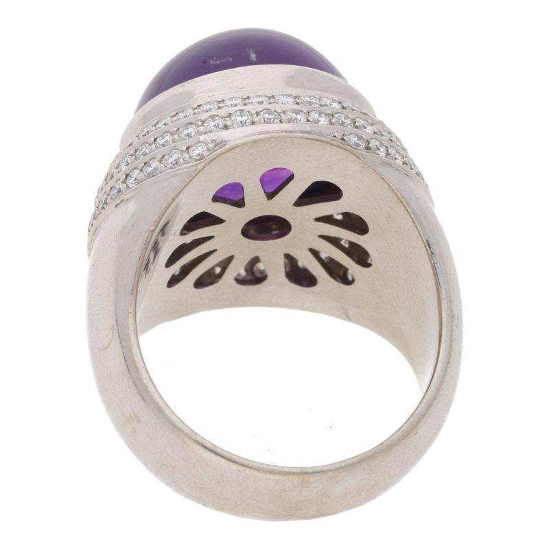 Cabochon Theo Fennell Amethyst and Diamond Cocktail Dress Ring Set in 18 Karat White Gold