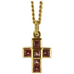 Vintage Theo Fennell Cognac Colored Stone Cross, 18 Carat Yellow Gold