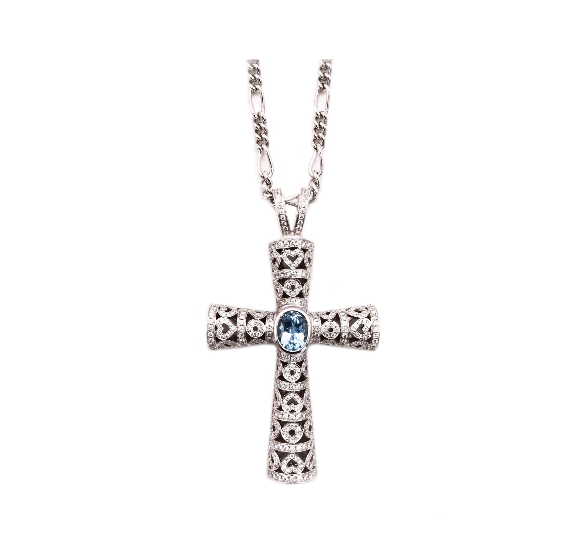 Theo Fennel London Chain with Cross 18Kt with 6.29 Cts in Diamonds & Aquamarine 4