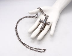 Theo Fennel London Chain with Cross 18Kt with 6.29 Cts in Diamonds & Aquamarine