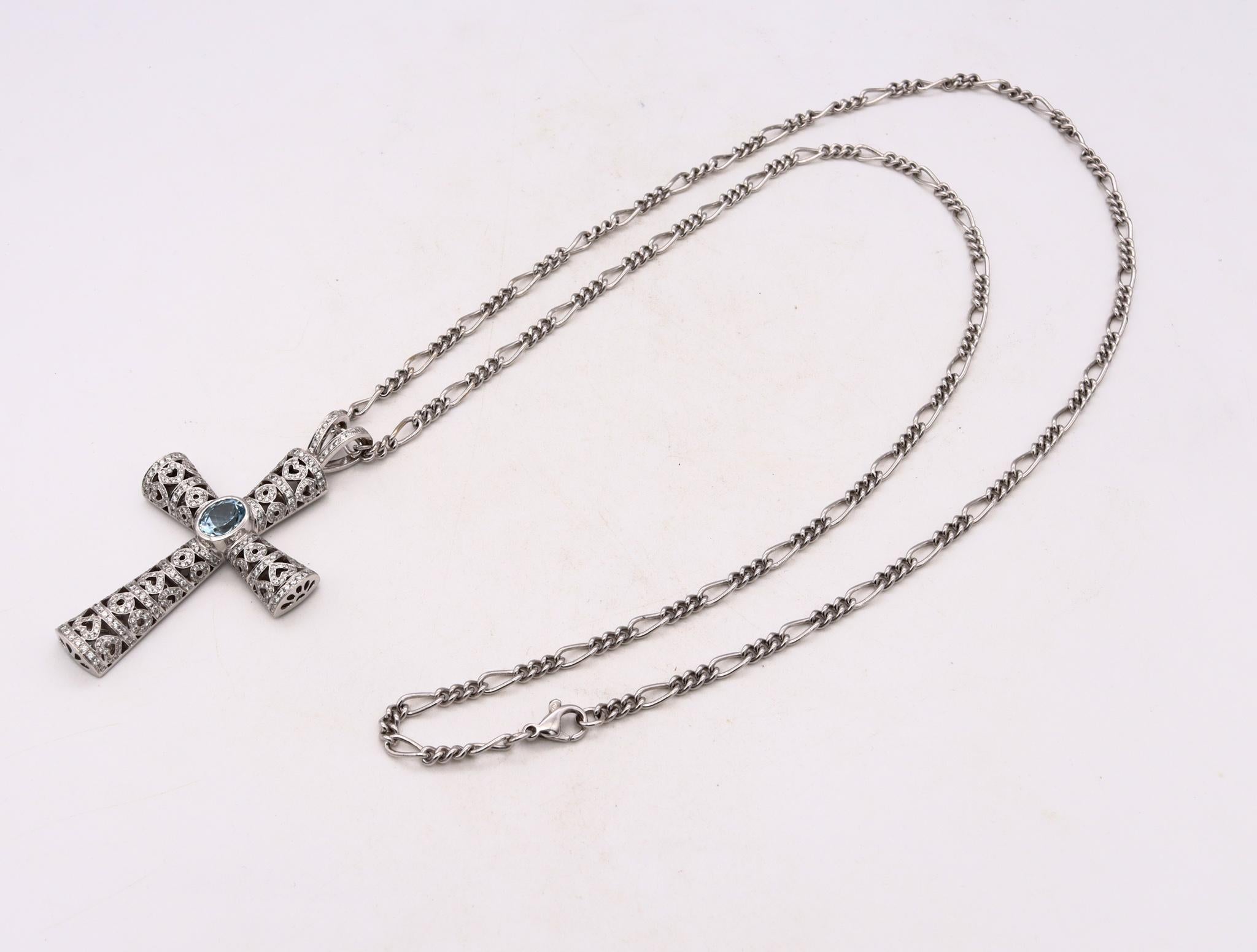 Theo Fennel London Chain with Cross 18Kt with 6.29 Cts in Diamonds & Aquamarine 1