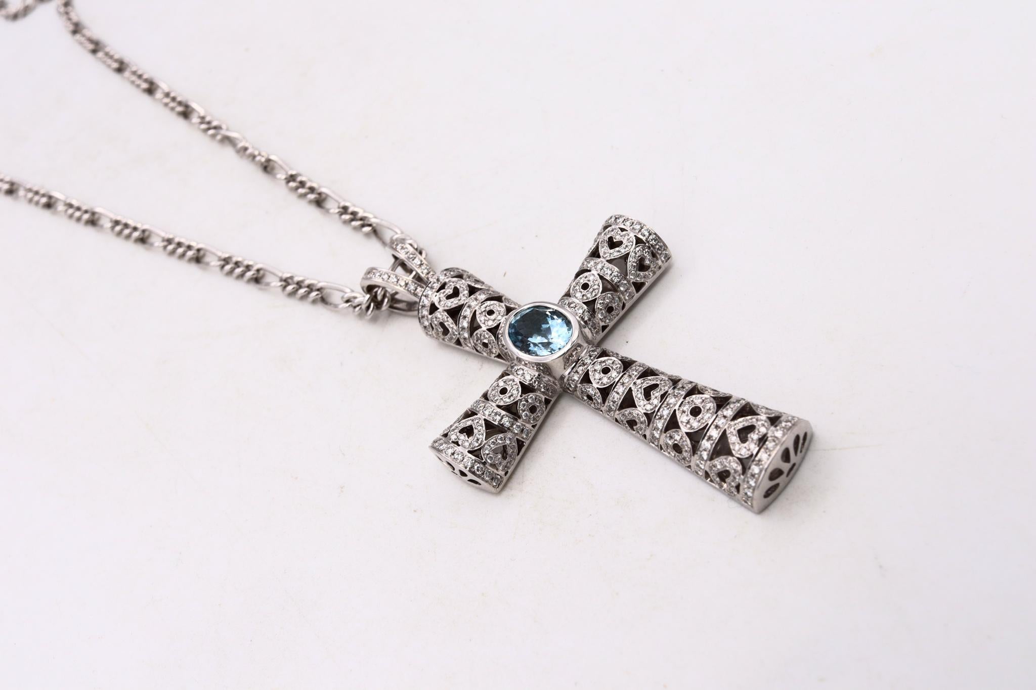 Theo Fennel London Chain with Cross 18Kt with 6.29 Cts in Diamonds & Aquamarine 2