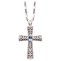 Theo Fennel London Chain with Cross 18Kt with 6.29 Cts in Diamonds & Aquamarine