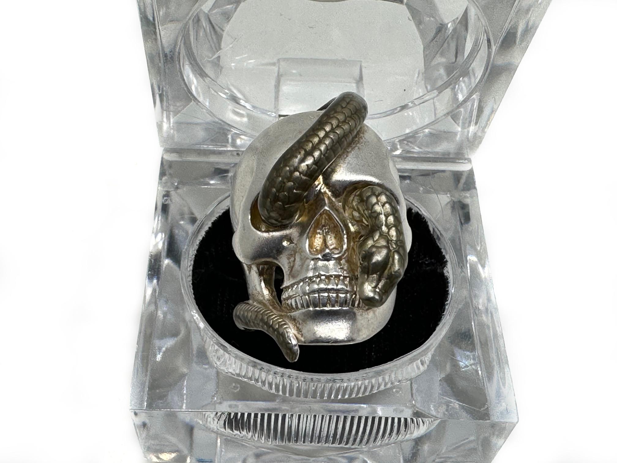 Women's or Men's THEO FENNEL Solid Sterling Silver/Enamel Skull Ring For Sale