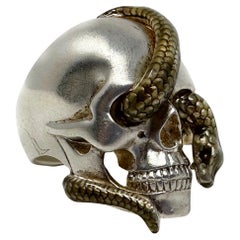 Antique THEO FENNEL Solid Sterling Silver/Enamel Skull Ring