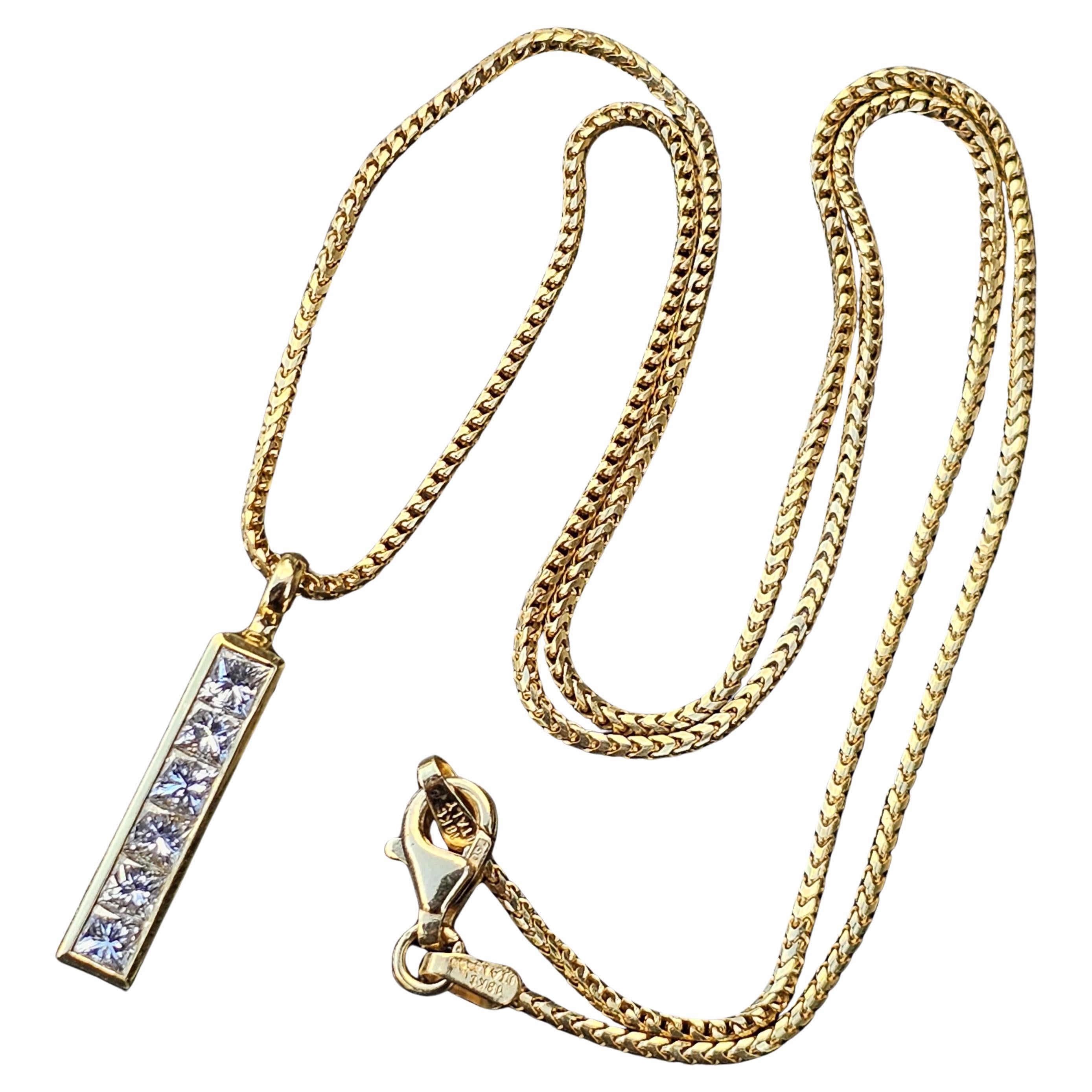 Theo Fennell Pendentif diamant taille princesse or jaune 18k Chaîne 17.5" 8g en vente