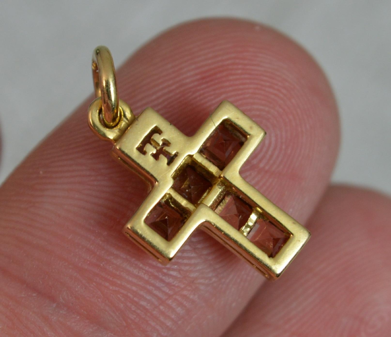 Princess Cut Theo Fennell 18 Carat Gold and Garnet Cross Charm Pendant