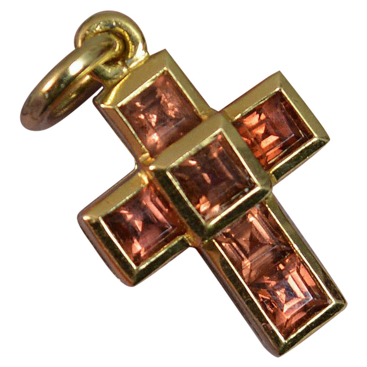 Theo Fennell 18 Carat Gold and Garnet Cross Charm Pendant