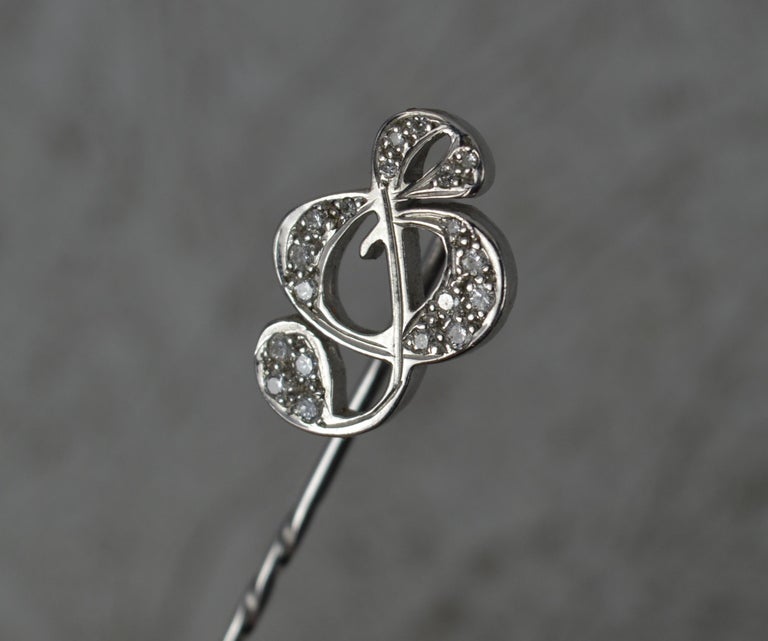 Theo Fennell 18 Carat White Gold and Diamond Treble Clef Stick Pin For ...