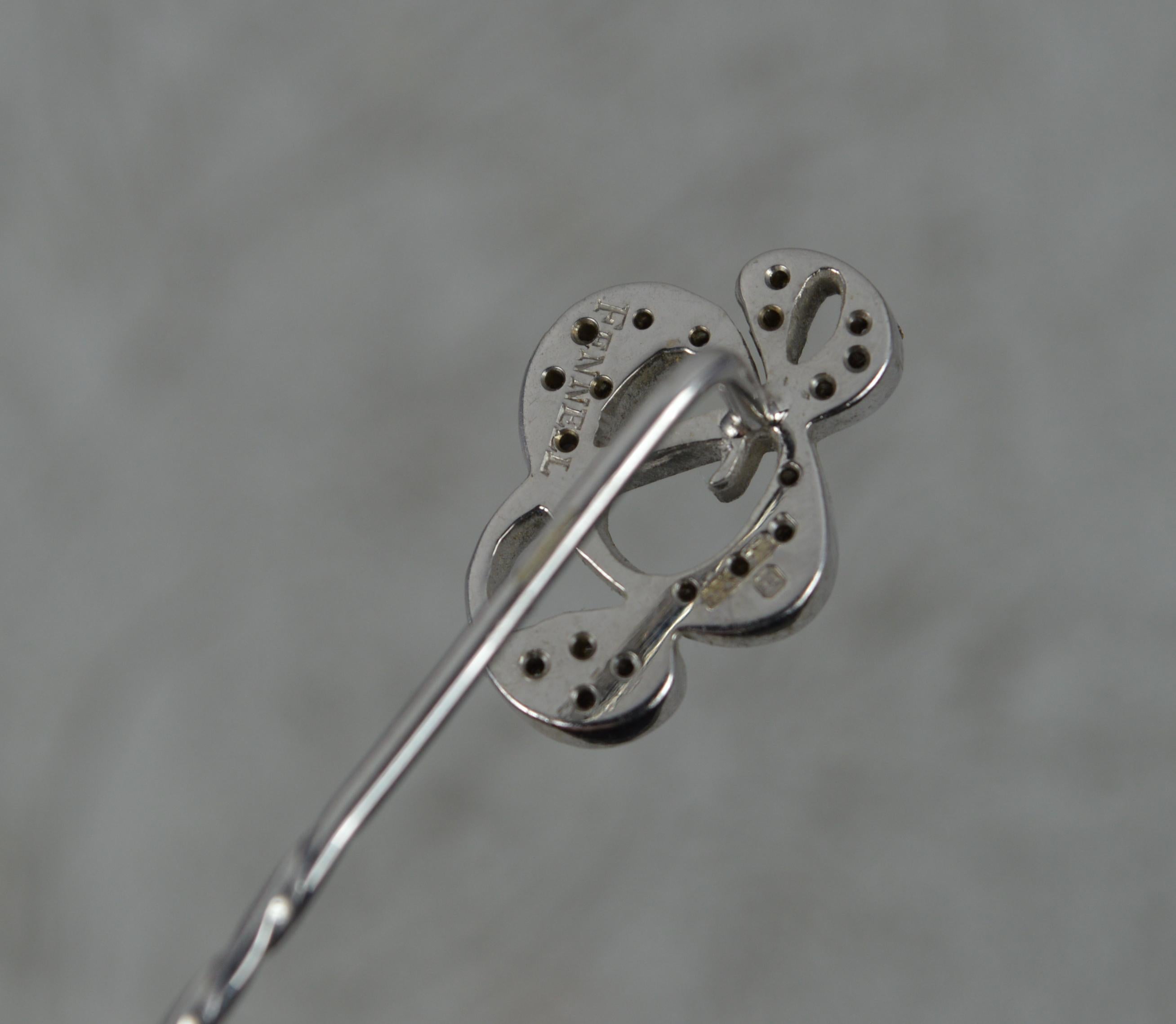 Theo Fennell 18 Carat White Gold and Diamond Treble Clef Stick Pin In Excellent Condition In St Helens, GB