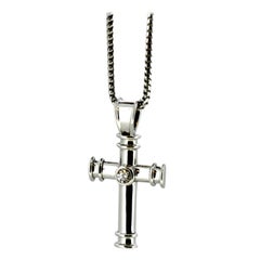 Theo Fennell 18 Karat White Gold Cross Pendant and Necklace with Diamond