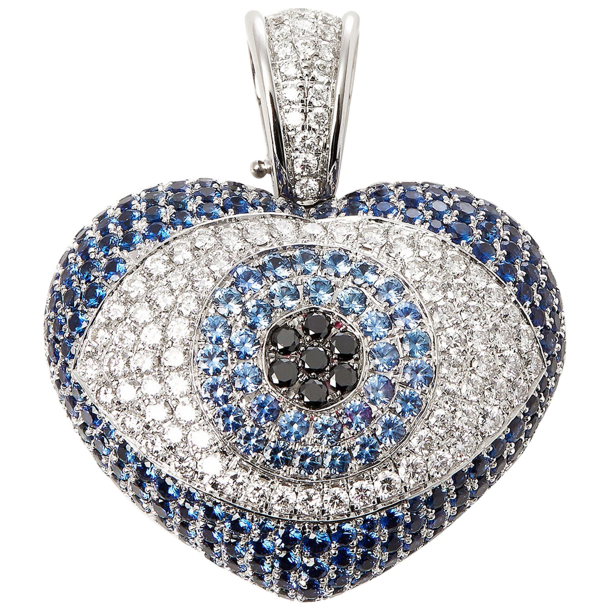 Theo Fennell 18 Karat White Gold Diamond and Topaz Evil Eye Pendant