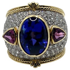 Theo Fennell 18ct Yellow Gold Tanzanite, Ruby and Diamond Etruscan Bombé Ring