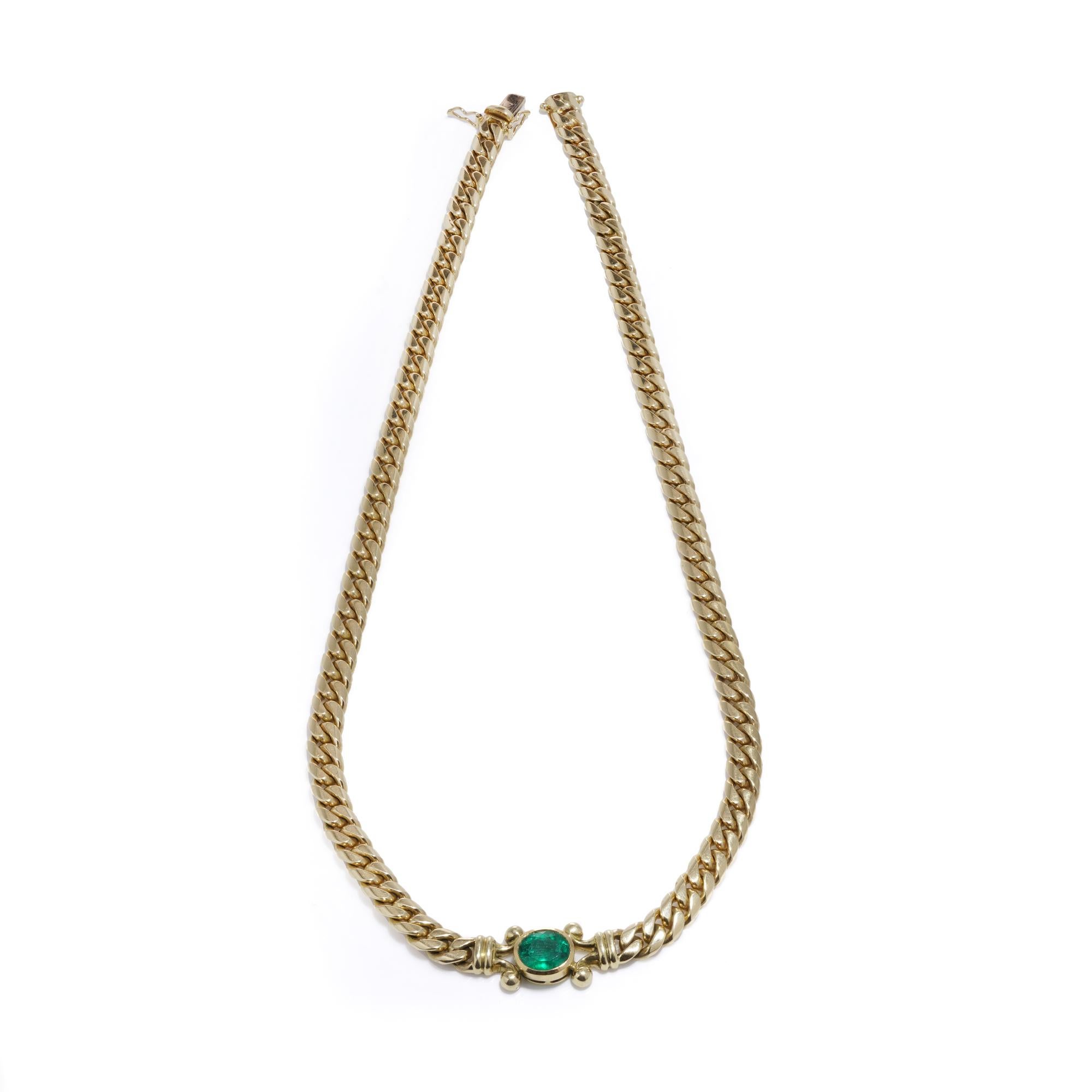 Theo Fennell 18kt gold and emerald curb link necklace In Excellent Condition For Sale In Braintree, GB