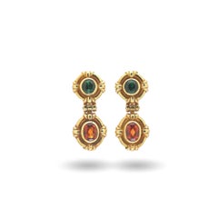Theo Fennell 18KT Gold Green Tourmaline and Garnet Drop Earrings