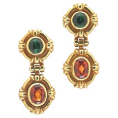 Theo Fennell 18KT Gold Green Tourmaline and Garnet Drop Earrings