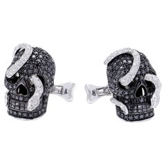 Theo Fennell 18kt white gold Black Diamond and Diamond skull cufflinks