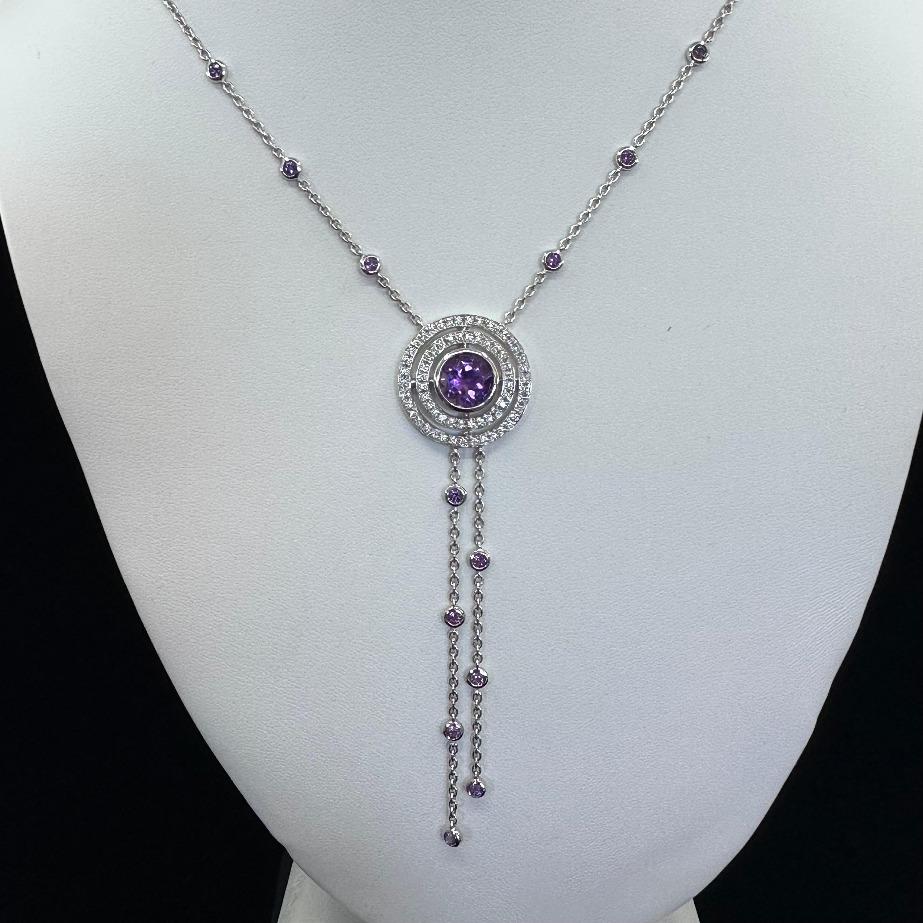 Brilliant Cut Theo Fennell Amethyst and Diamond 18 K White Gold Necklace For Sale