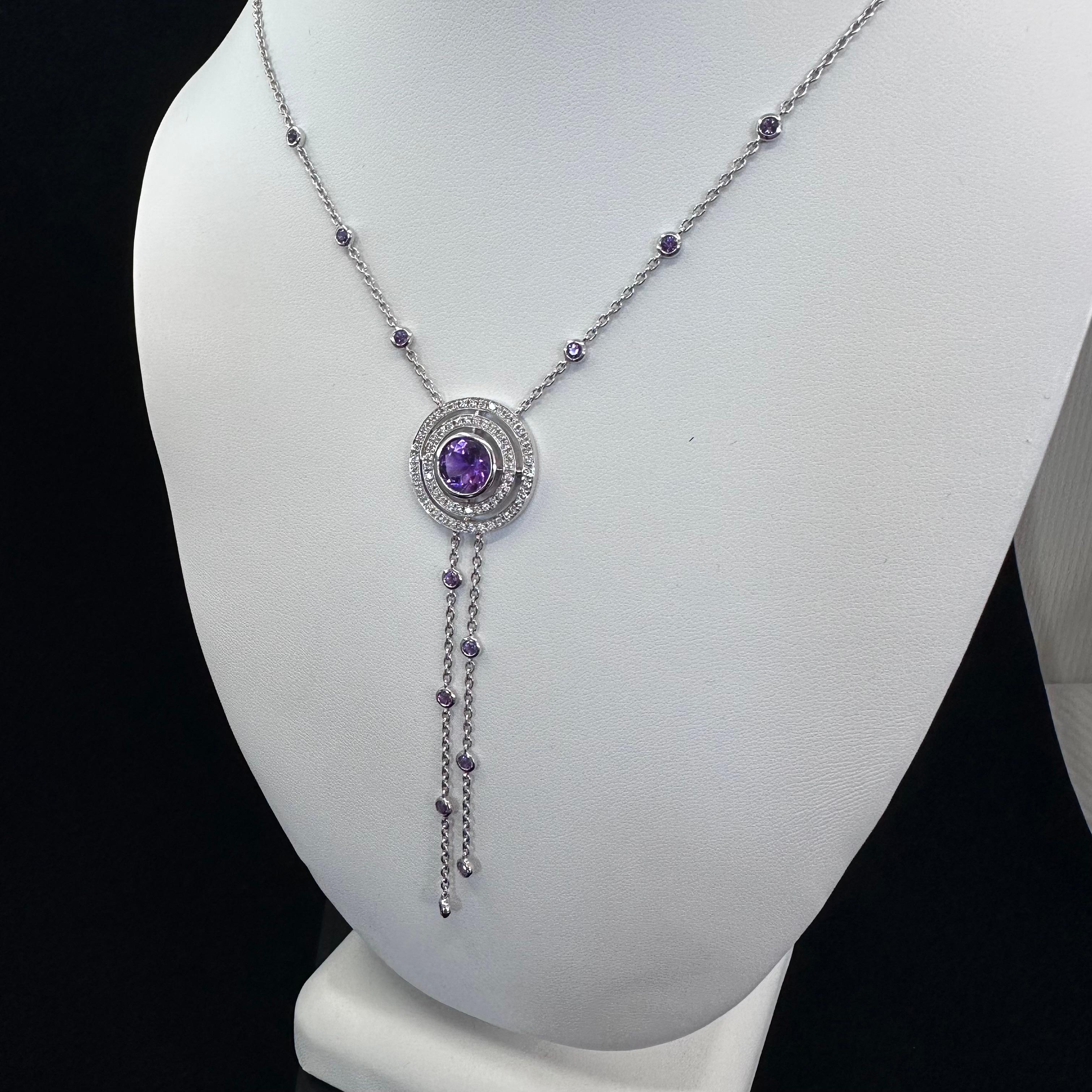 Theo Fennell Amethyst and Diamond 18 K White Gold Necklace In Good Condition For Sale In Beverly Hills, CA