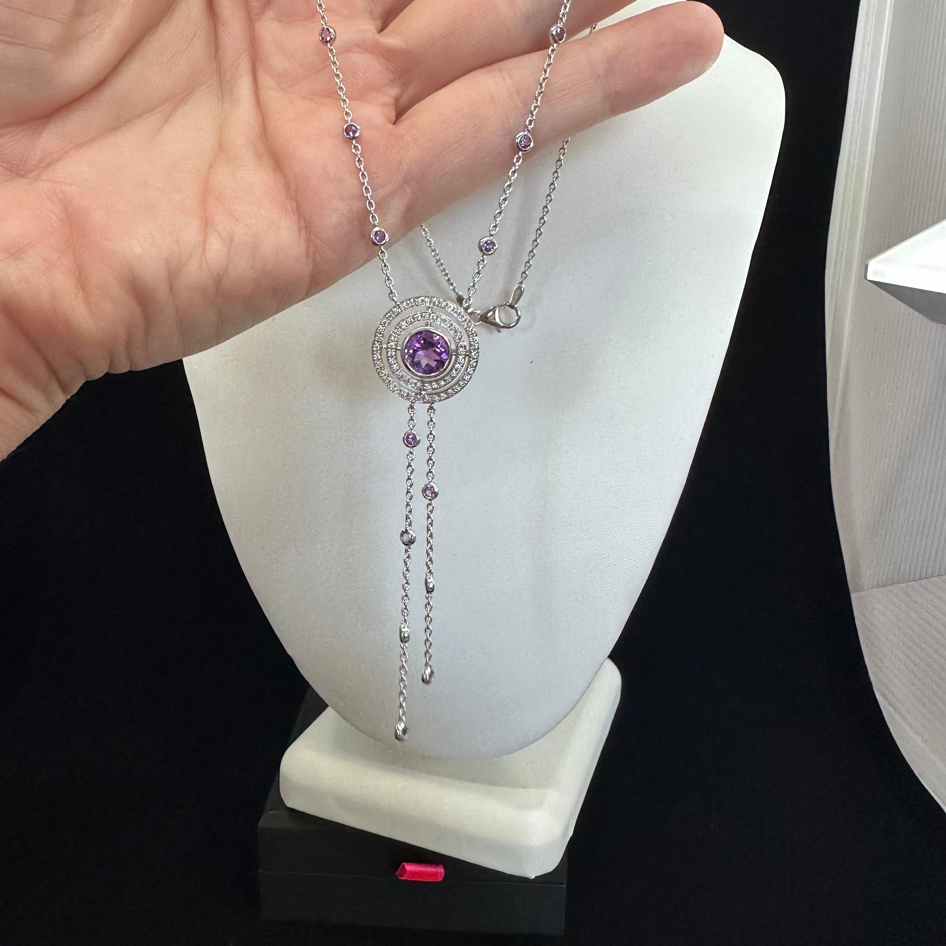 Women's or Men's Theo Fennell Amethyst and Diamond 18 K White Gold Necklace For Sale