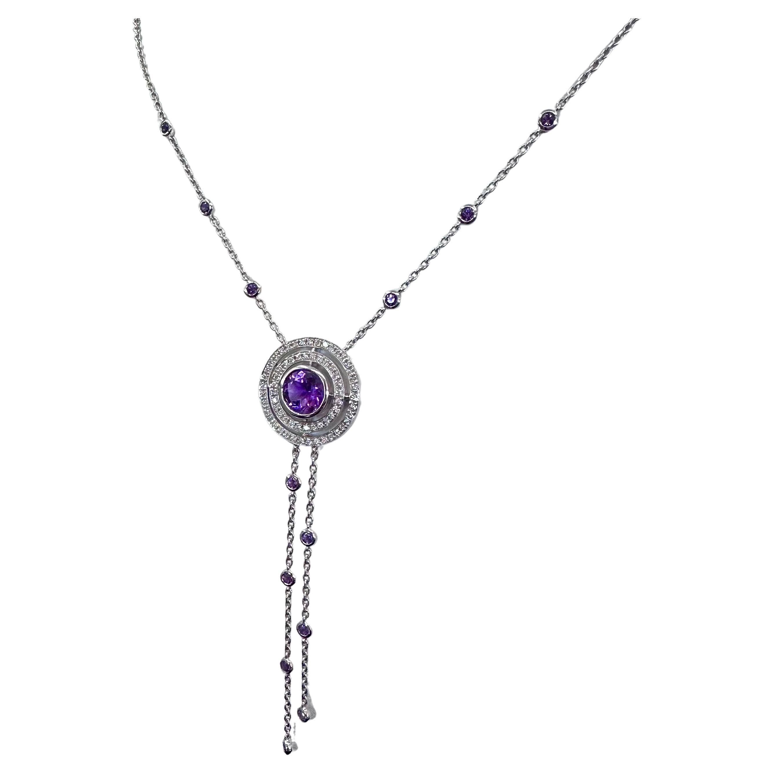 Theo Fennell Amethyst and Diamond 18 K White Gold Necklace For Sale