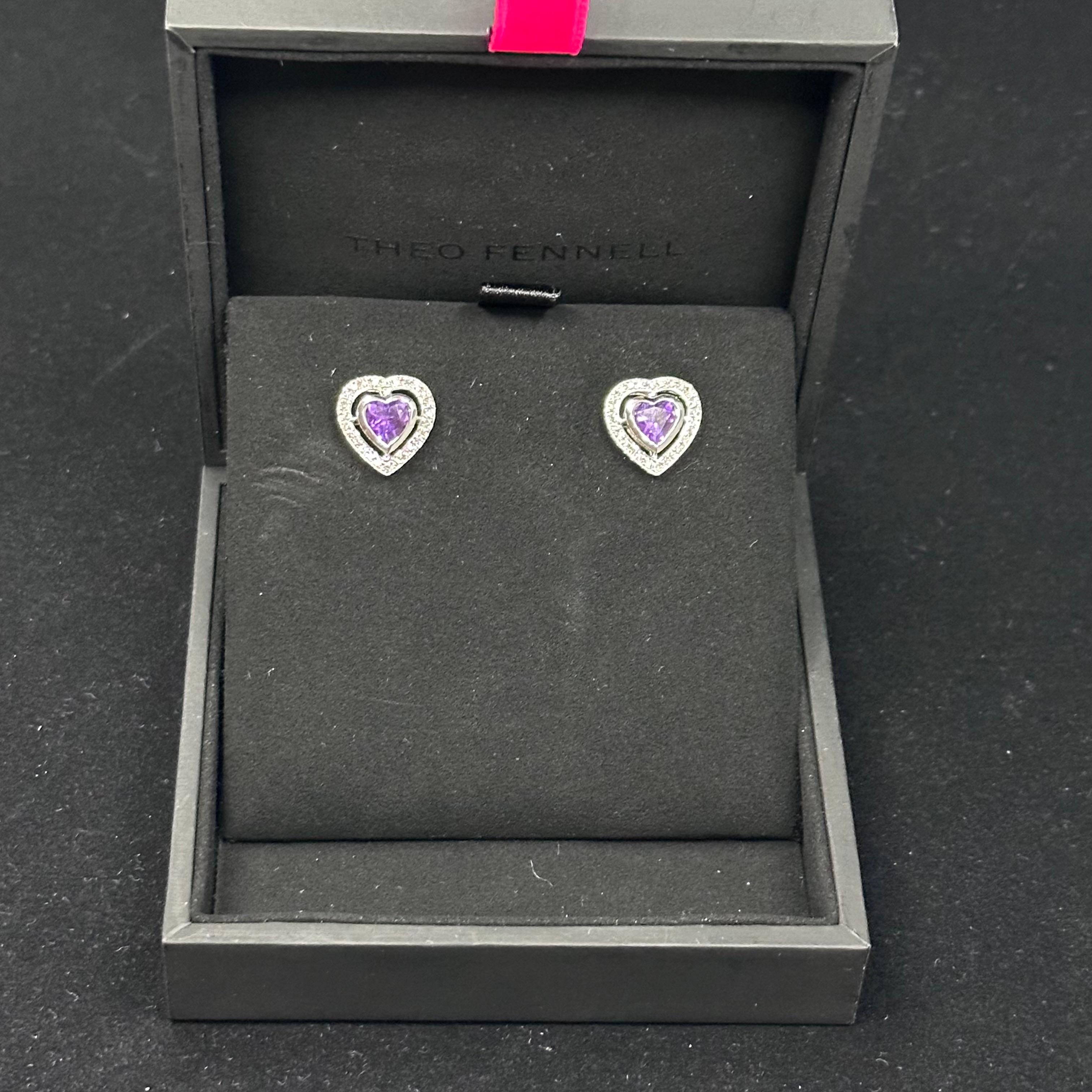 Theo Fennell Amethyst Diamond Heart Shaped Stud Earrings For Sale 5
