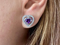 Theo Fennell Amethyst Diamond Heart Shaped Stud Earrings