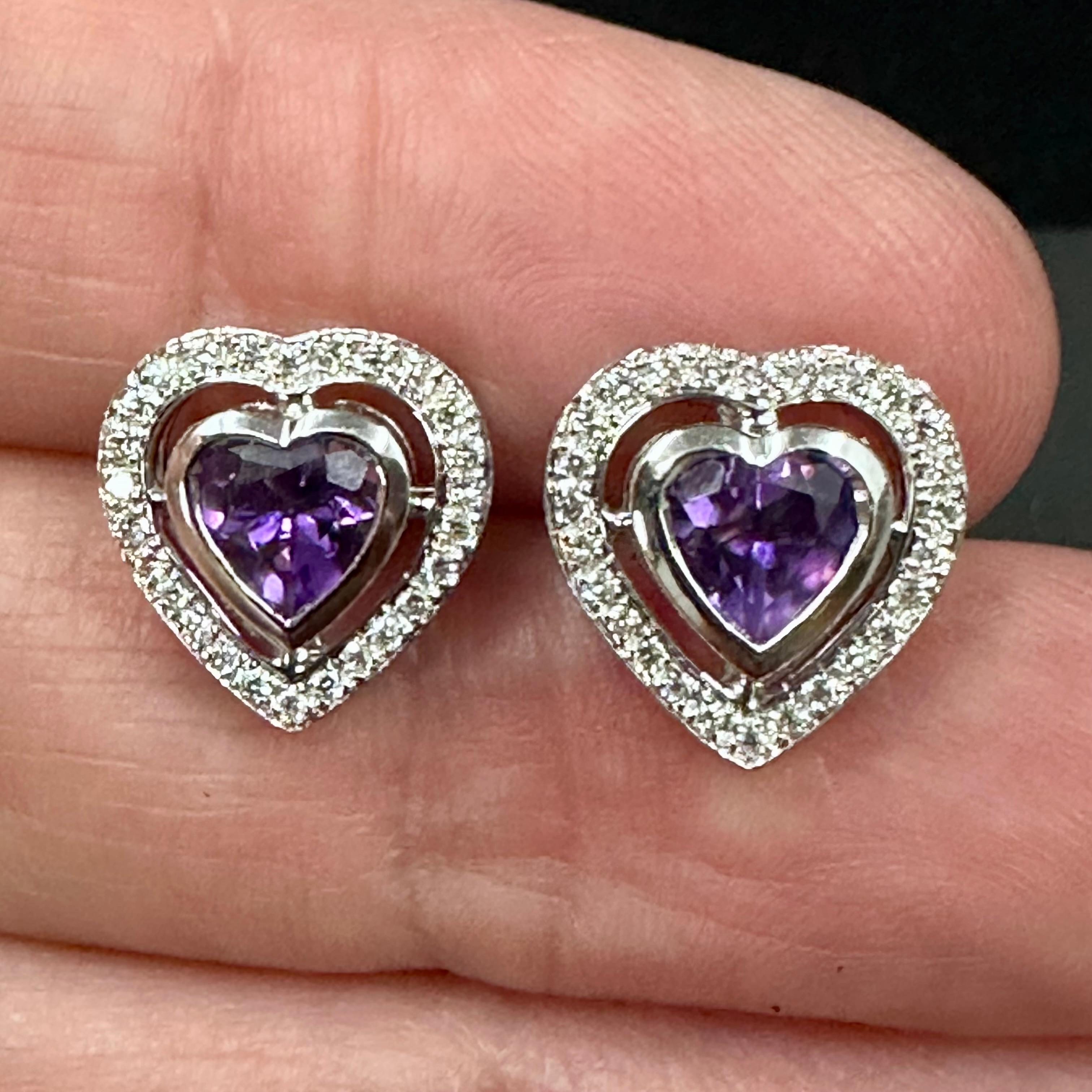 Heart Cut Theo Fennell Amethyst Diamond Heart Shaped Stud Earrings For Sale