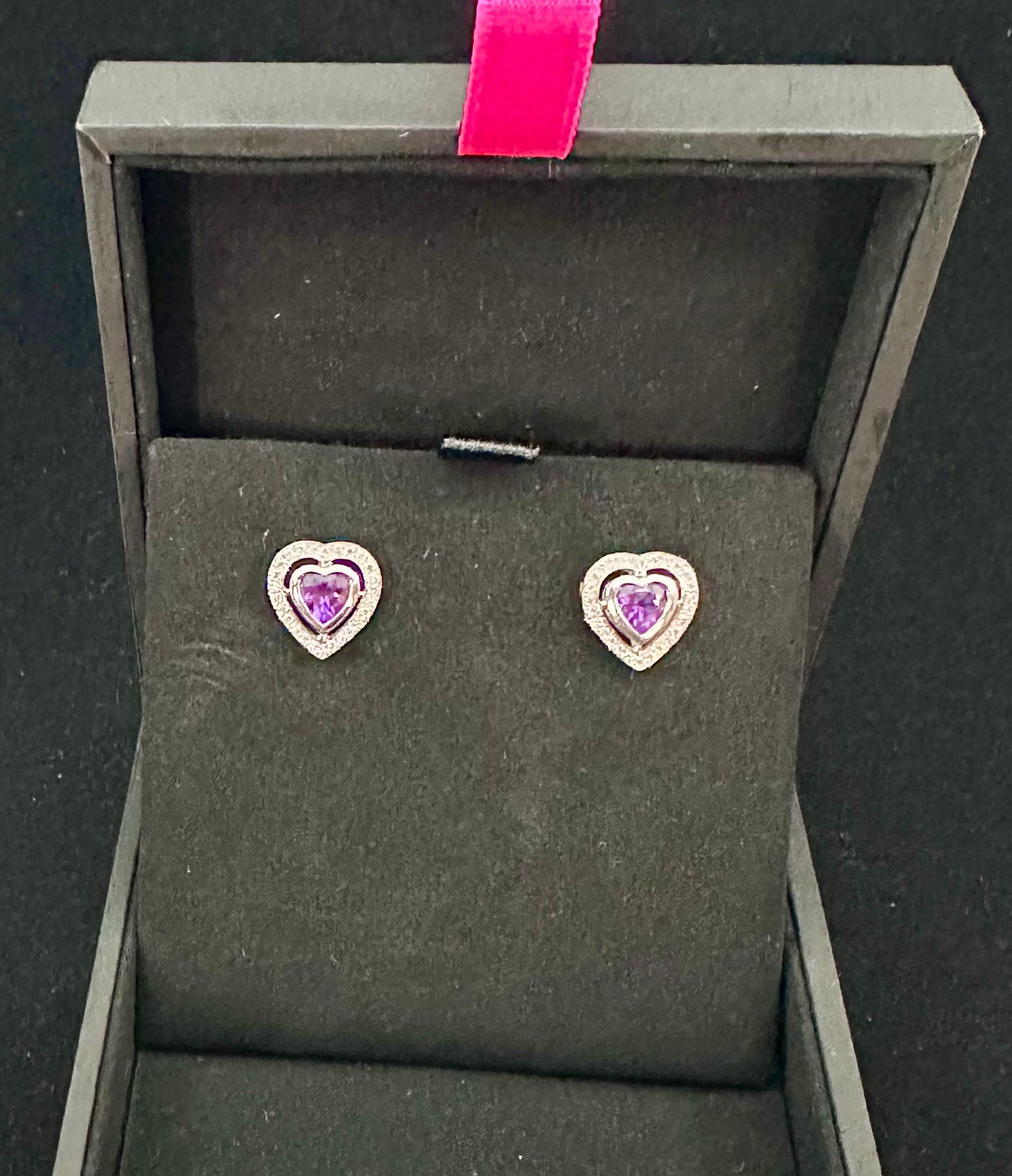 Women's or Men's Theo Fennell Amethyst Diamond Heart Shaped Stud Earrings For Sale