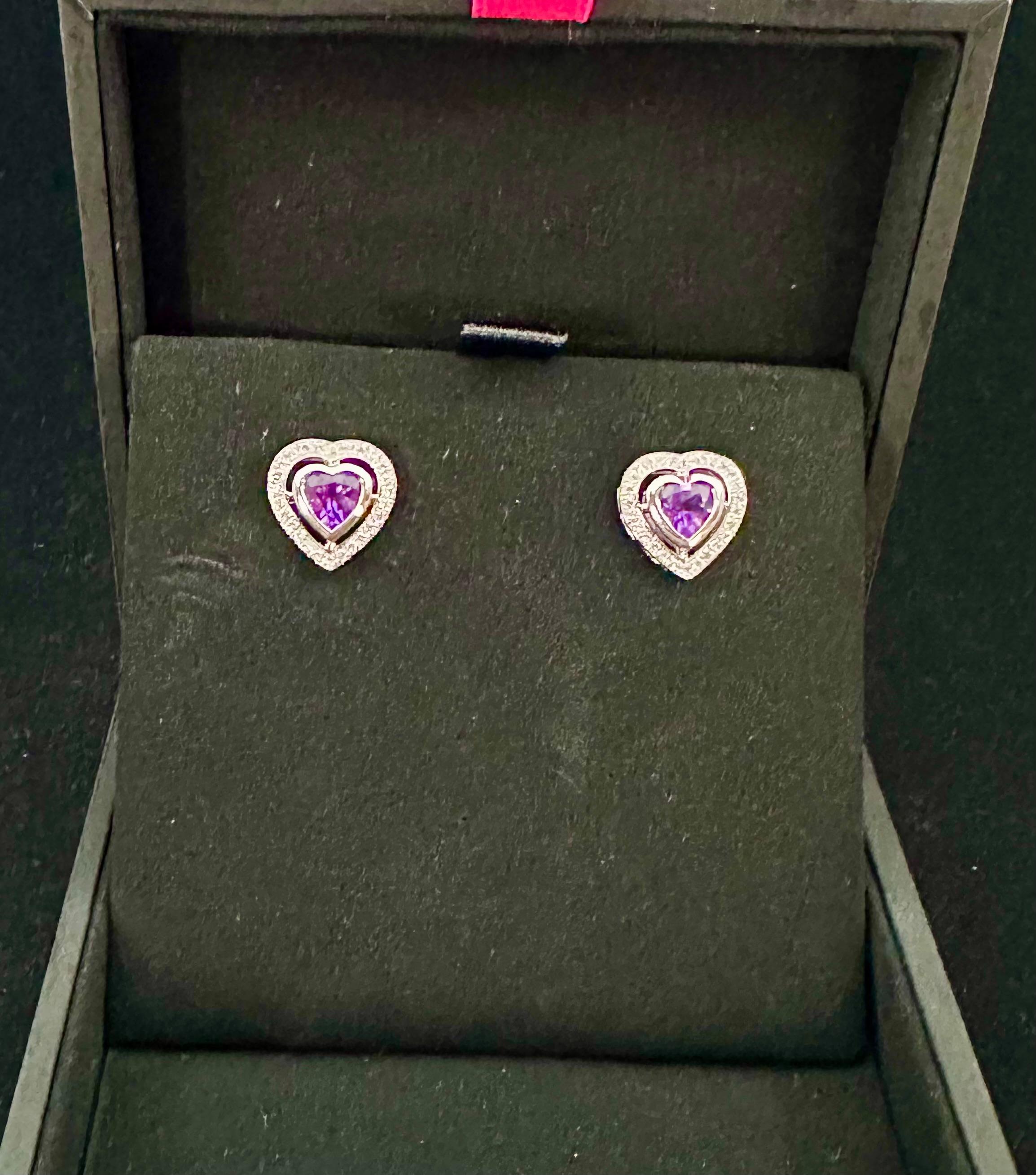 Theo Fennell Amethyst Diamond Heart Shaped Stud Earrings For Sale 1