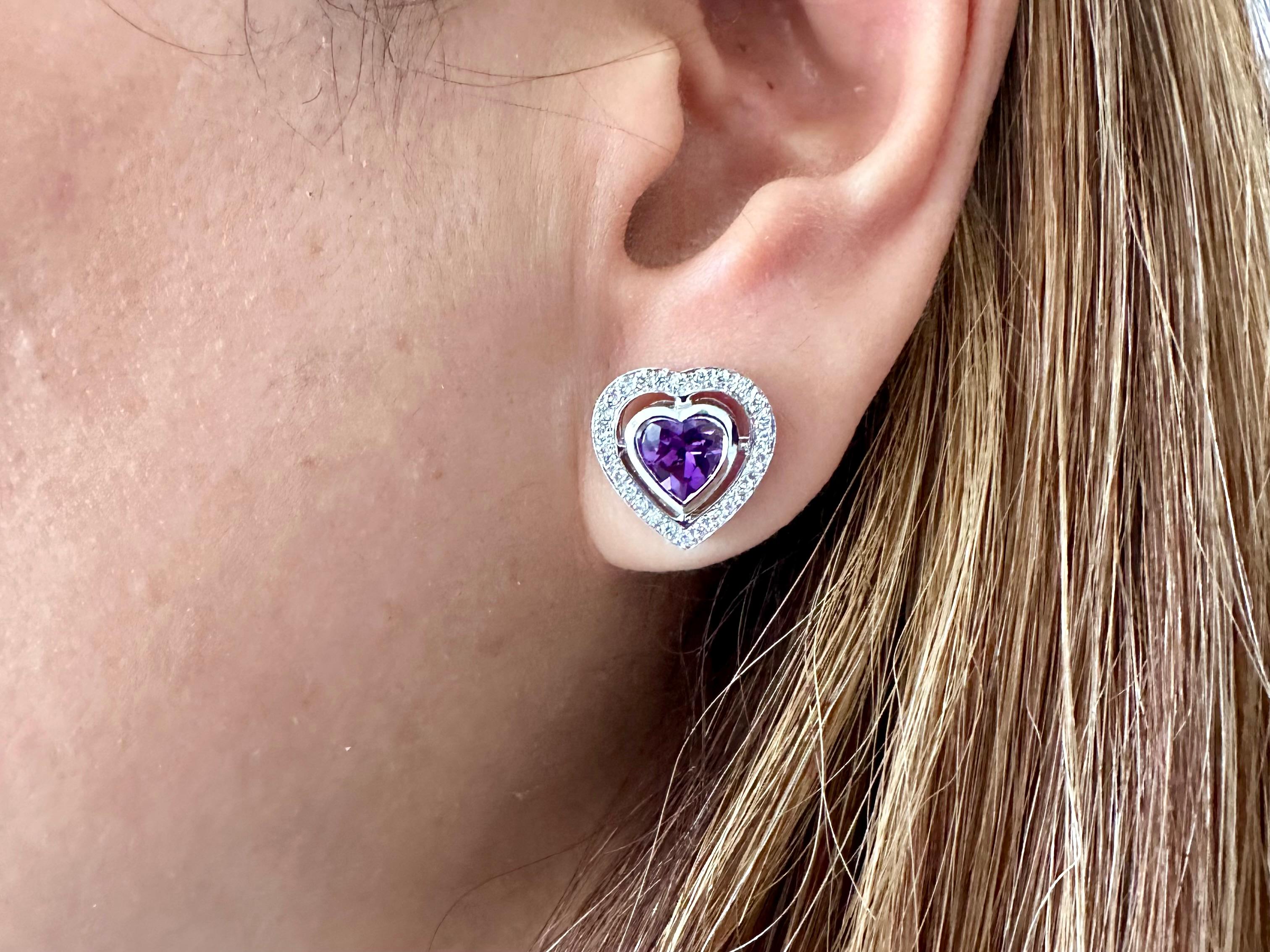 Theo Fennell Amethyst Diamond Heart Shaped Stud Earrings For Sale 2