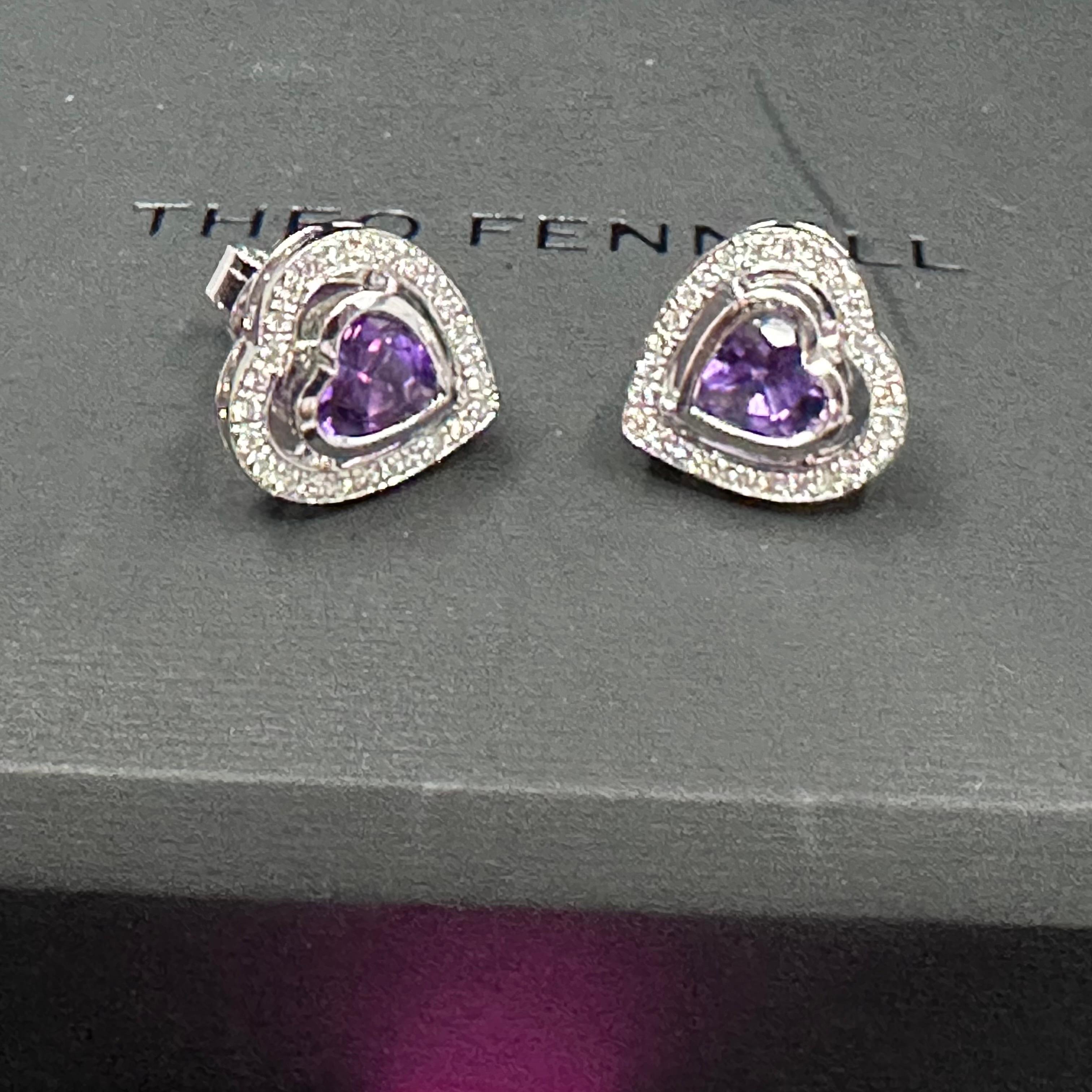 Theo Fennell Amethyst Diamond Heart Shaped Stud Earrings For Sale 4