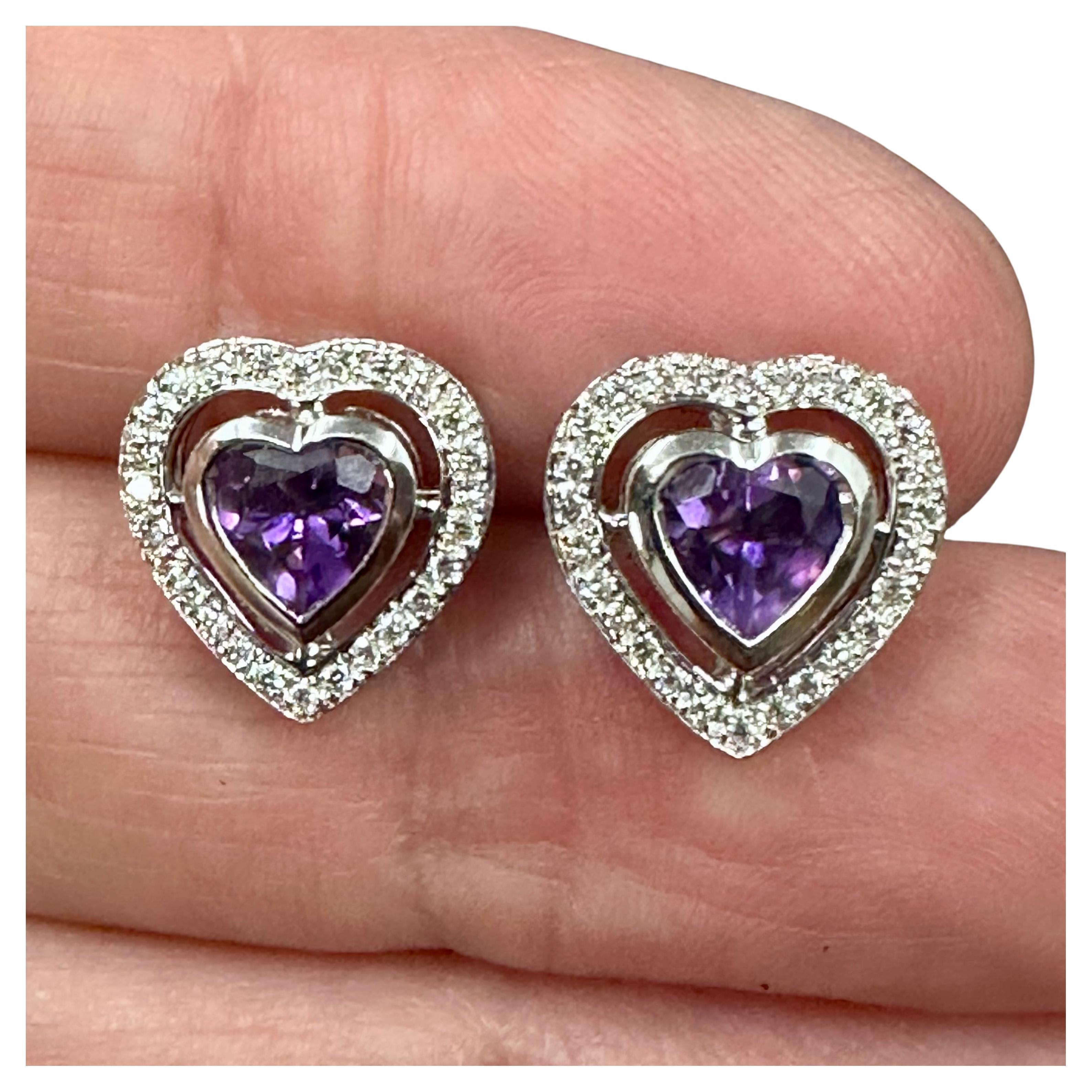Theo Fennell Amethyst Diamond Heart Shaped Stud Earrings For Sale