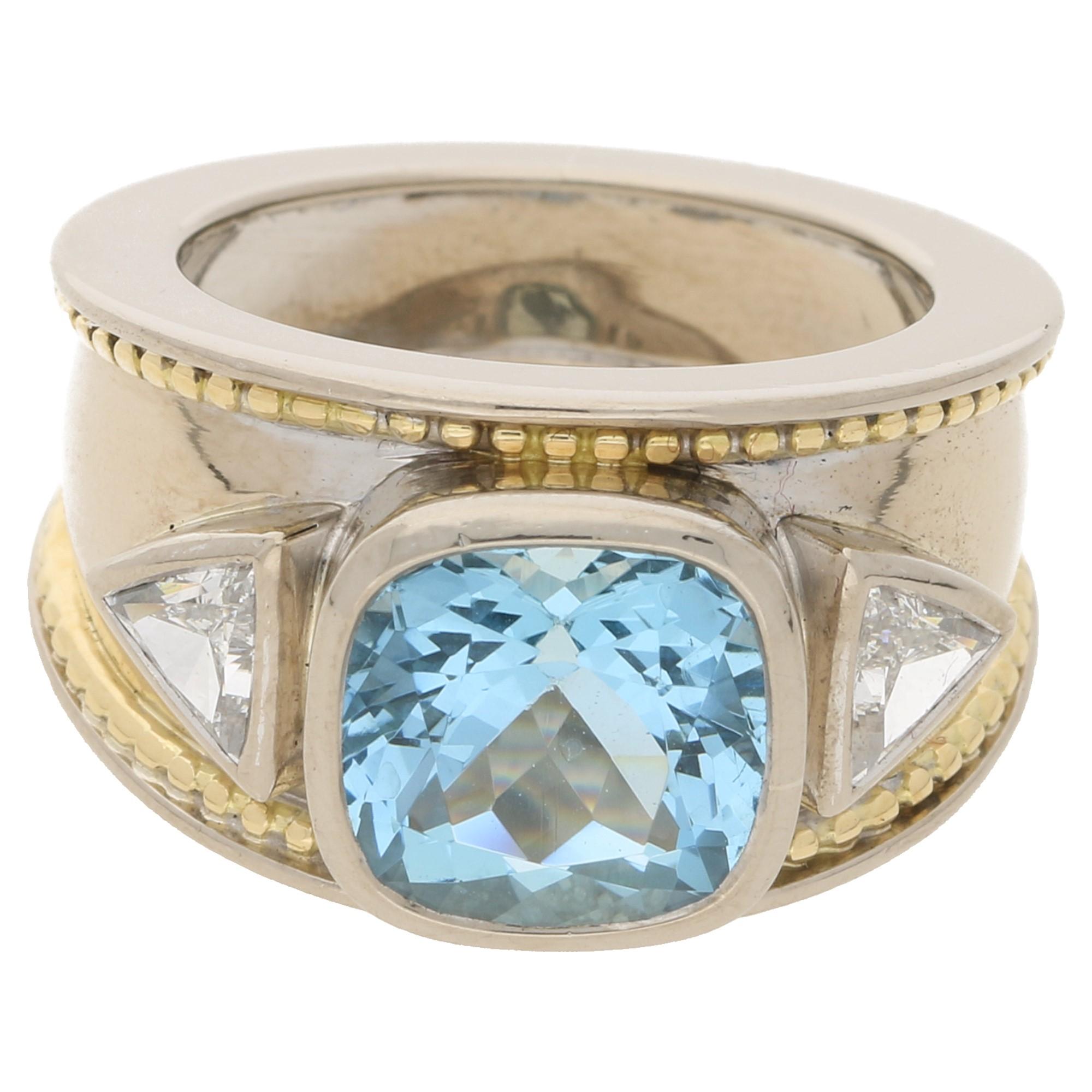 Theo Fennell Aquamarine Diamond Etruscan Style Ring