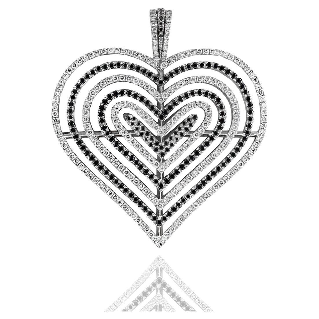 Theo Fennell Black and White Diamond Heart Pendant 2.62 Carat For Sale