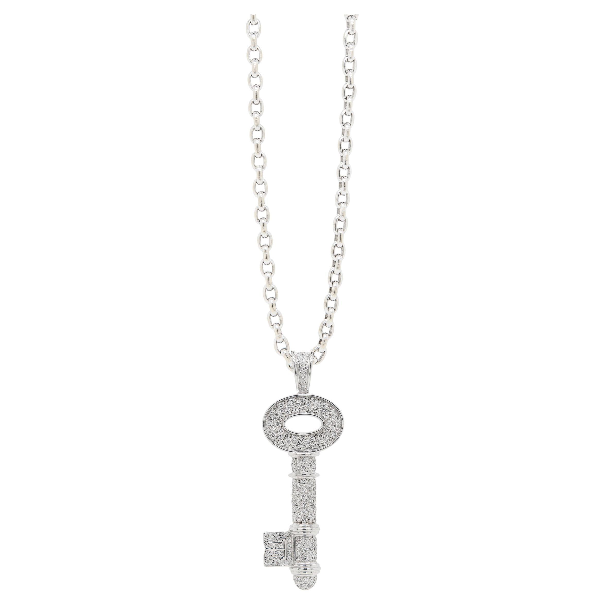 Theo Fennell Diamond and 18 Carat White Gold Large Key Pendant Necklace For Sale