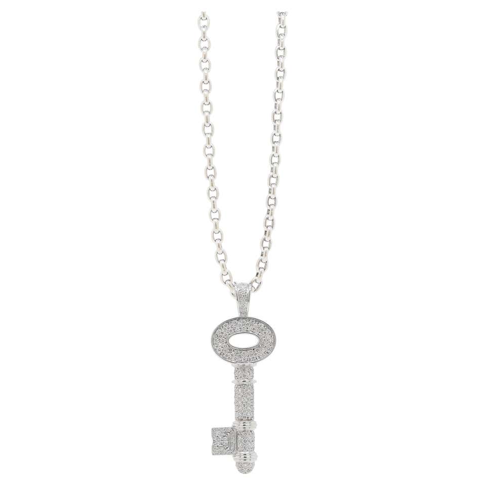 Theo Fennell Large Diamond Key Pendant Necklace 18K White Gold For Sale ...