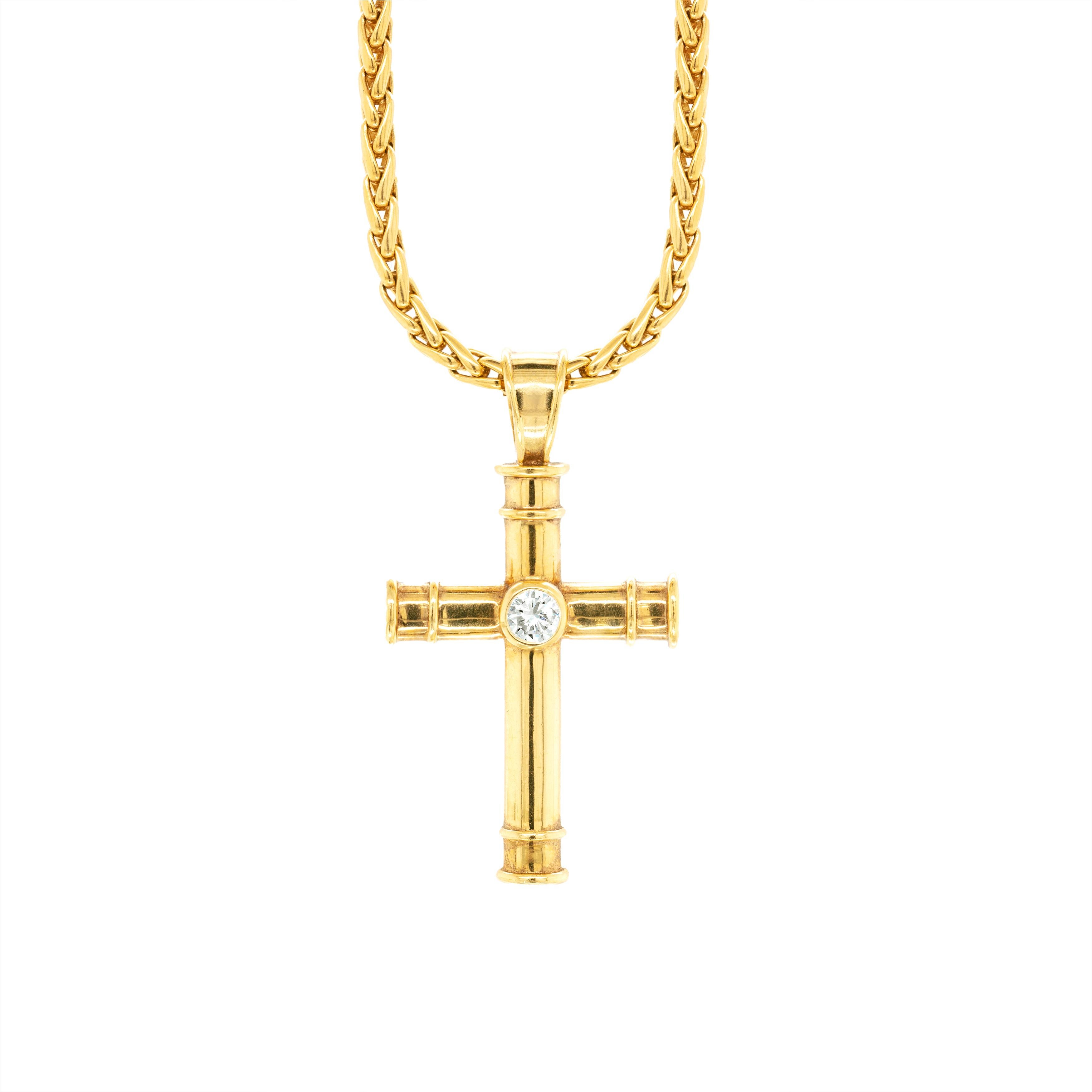 Theo Fennell Diamond Cross 18 Carat Gold Pendant and Chain For Sale at ...