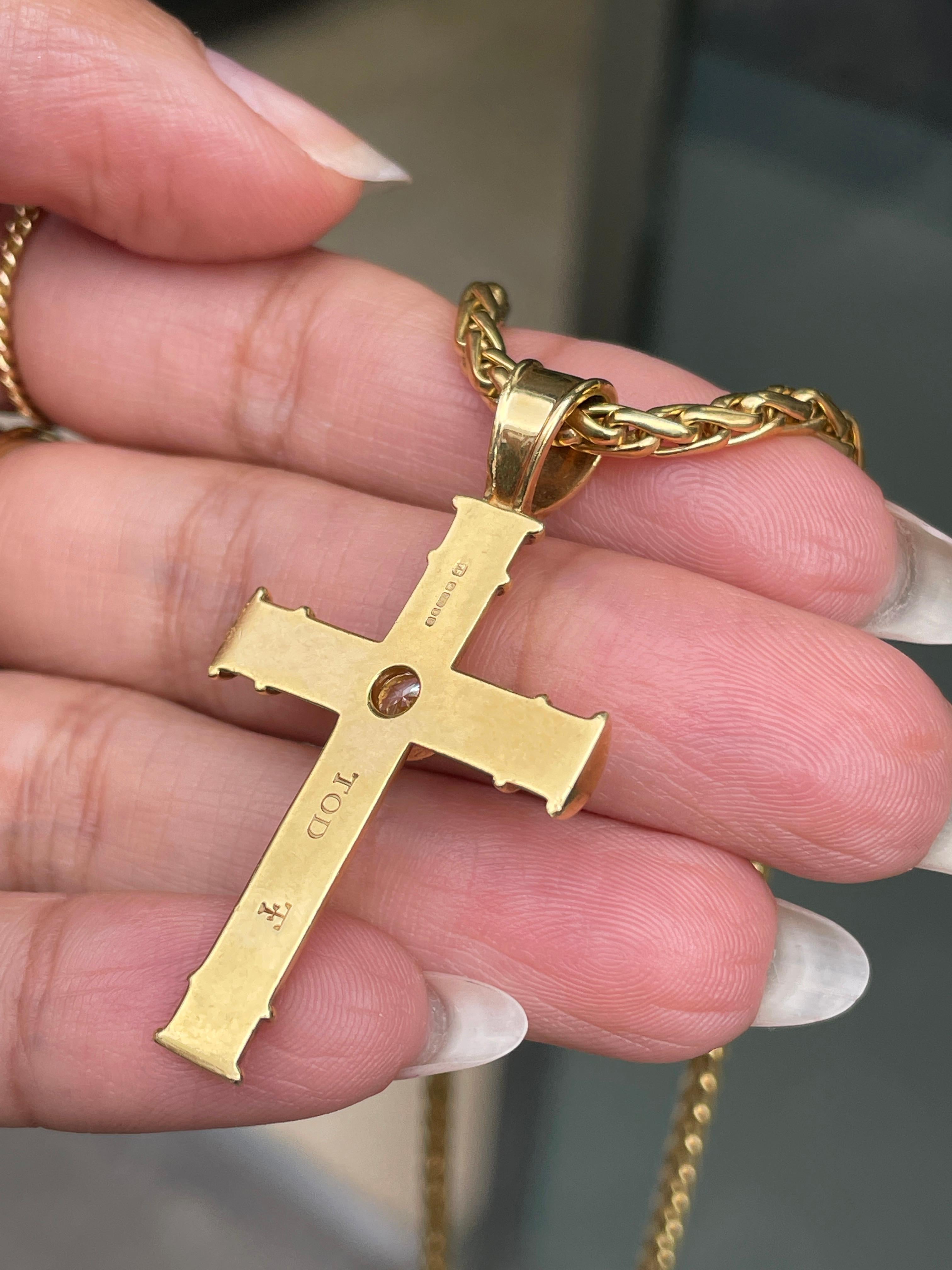 Modern Theo Fennell Diamond Cross 18 Carat Gold Pendant and Chain