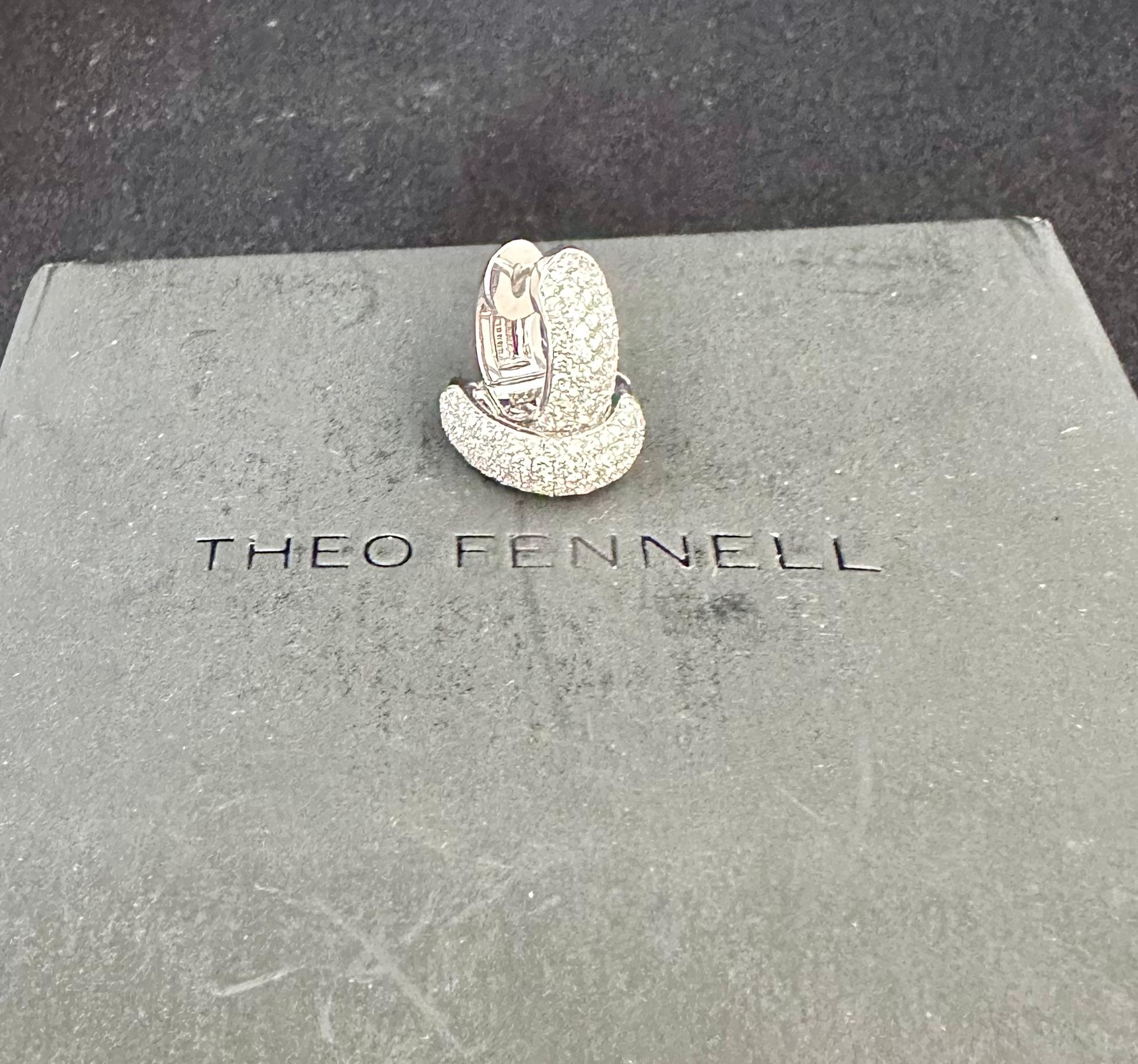 Theo Fennell
Diamond mini hoop earrings
Est 1.50 cts
18k White Gold  5.20g
Diameter 14mm by 13 mm
Hallmark Fennell London