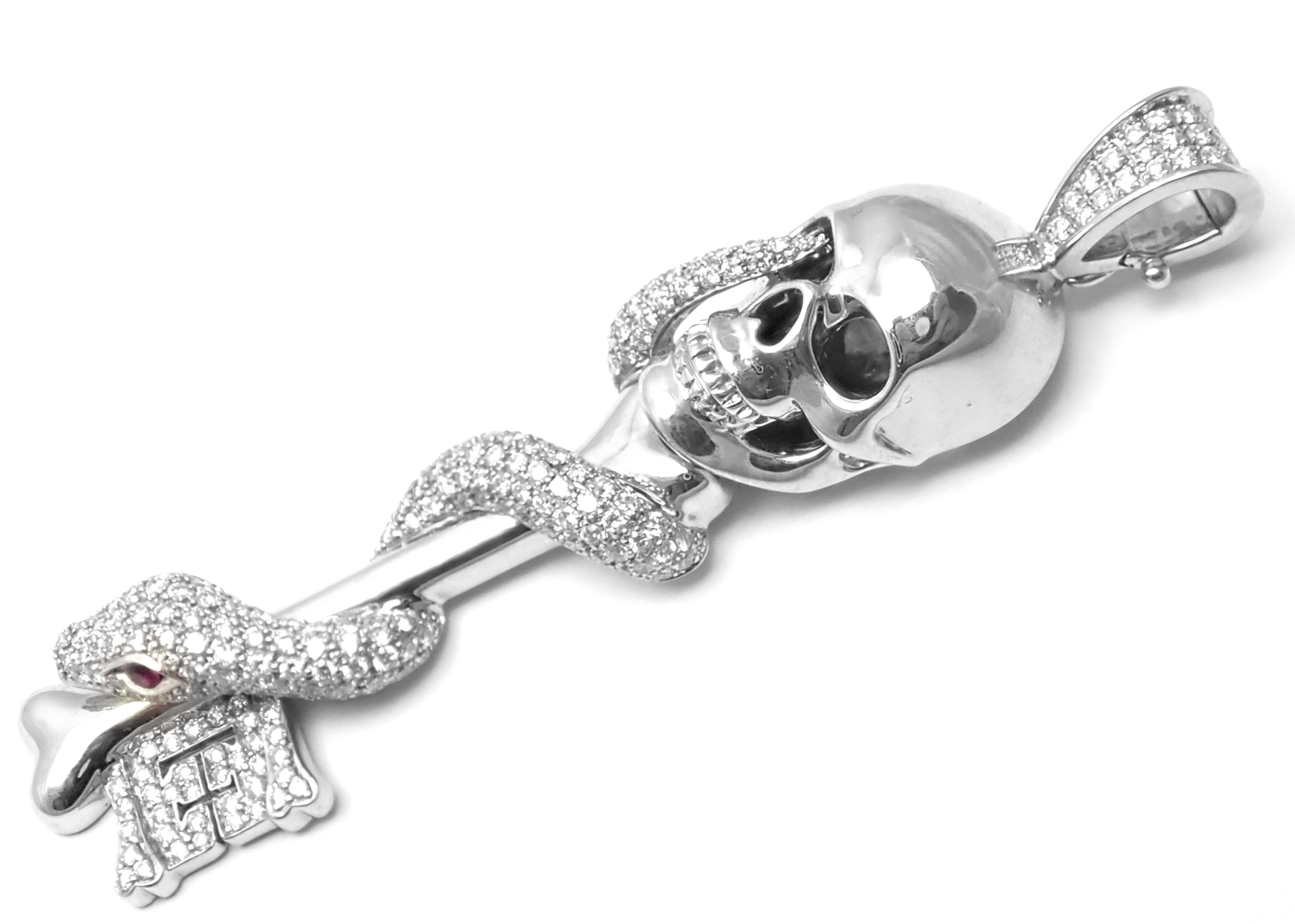 Theo Fennell Diamond Rubies Large Skeleton Key White Gold Pendant In Excellent Condition In Holland, PA