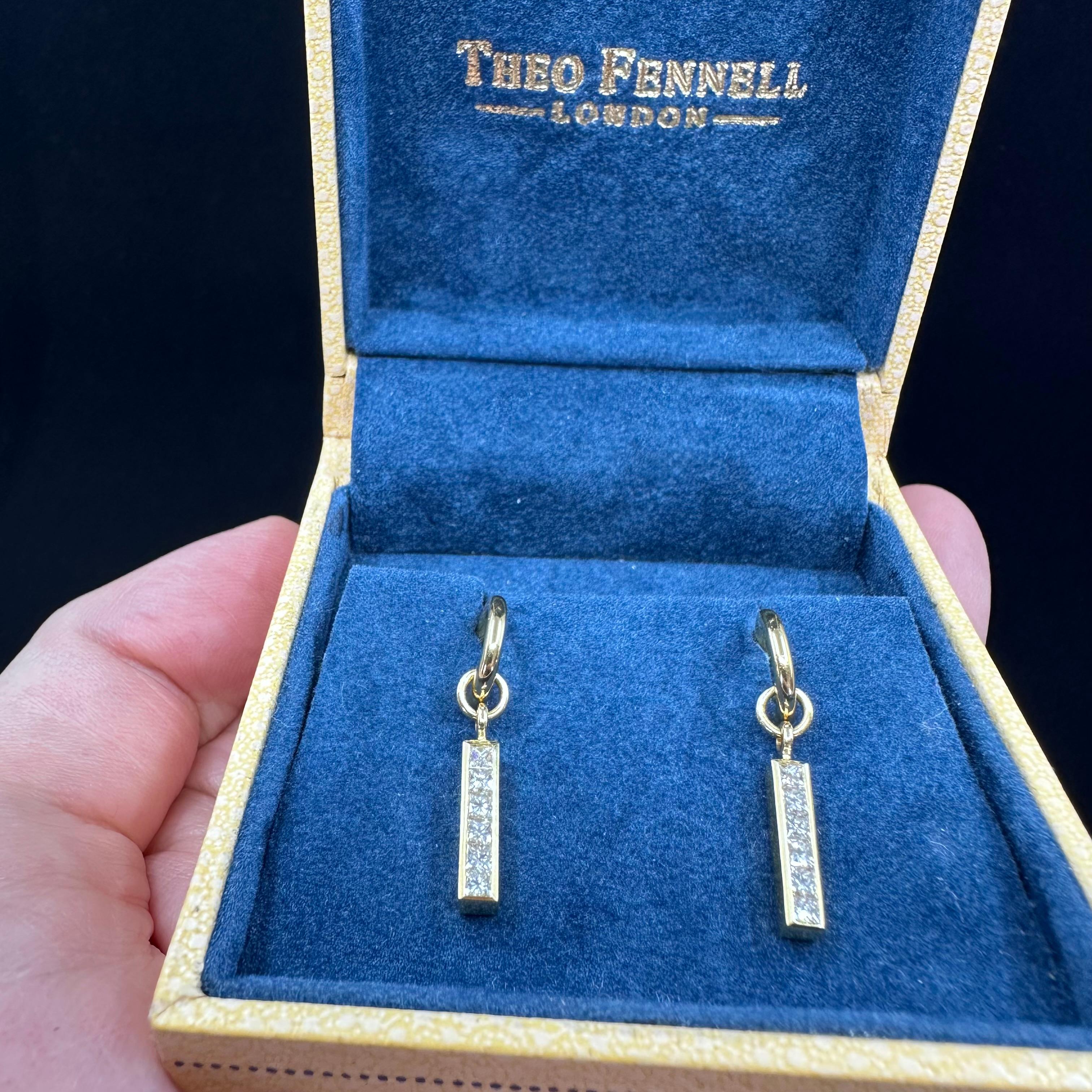 Theo Fennell Diamond Strip Earrings 18k Yellow Gold For Sale 2
