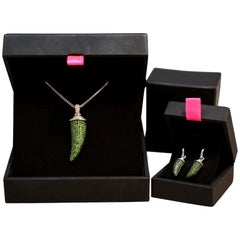 Theo Fennell Diamond Tsavorite Garnet Horn Pendant Earrings Necklace