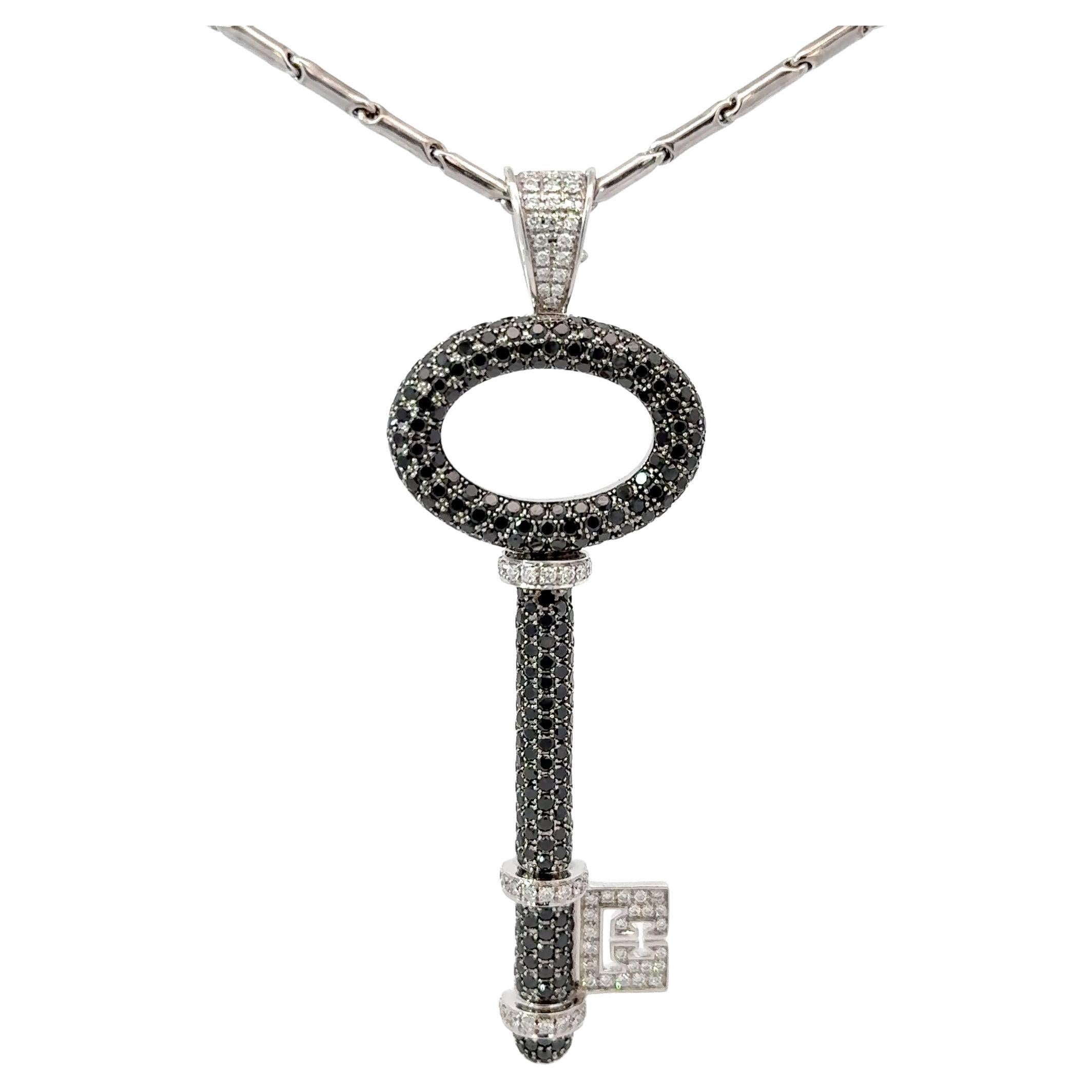 Theo Fennell Large Diamond Key Pendant Necklace 18K White Gold