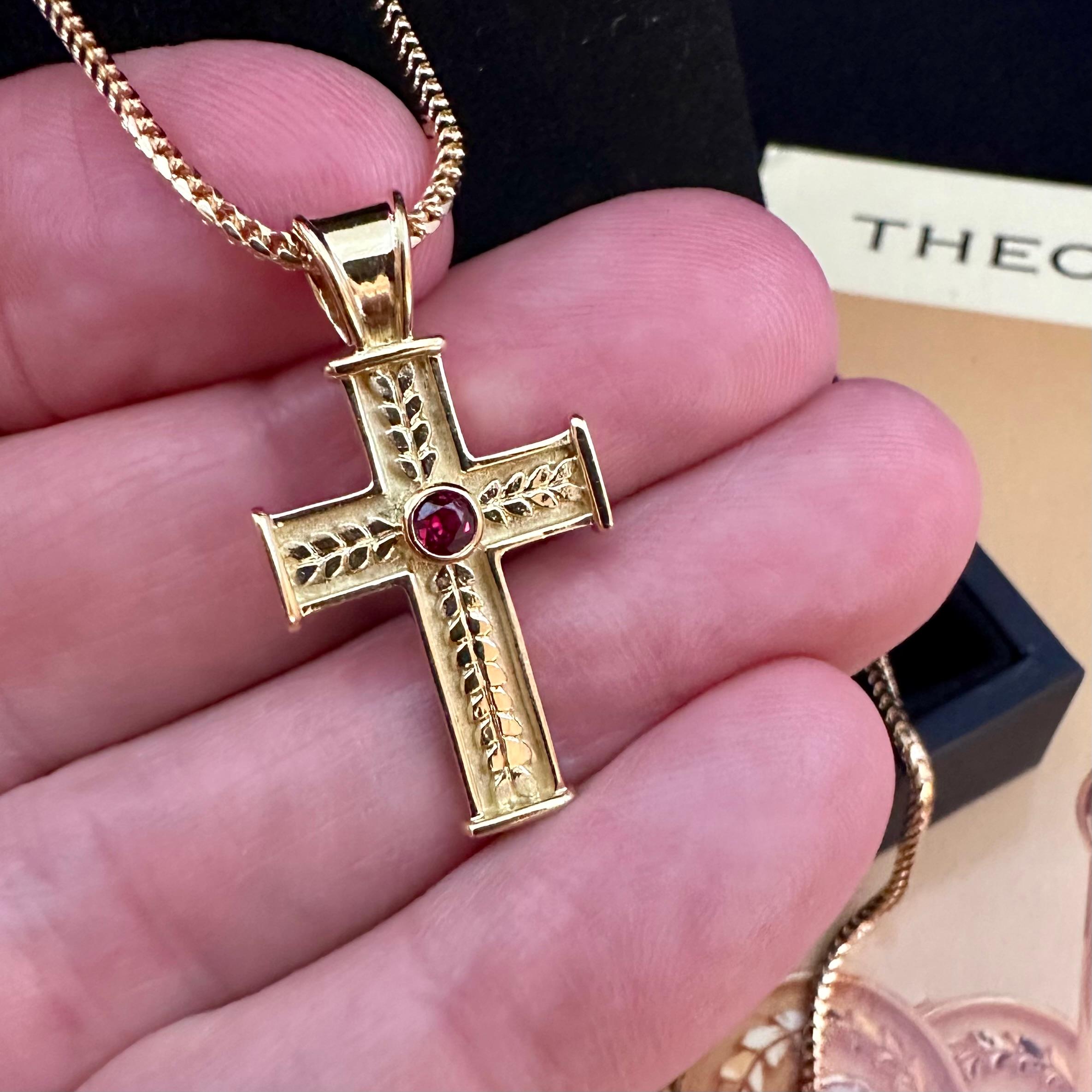 Brilliant Cut Theo Fennell Lief Collection 18k Ruby Cross  For Sale