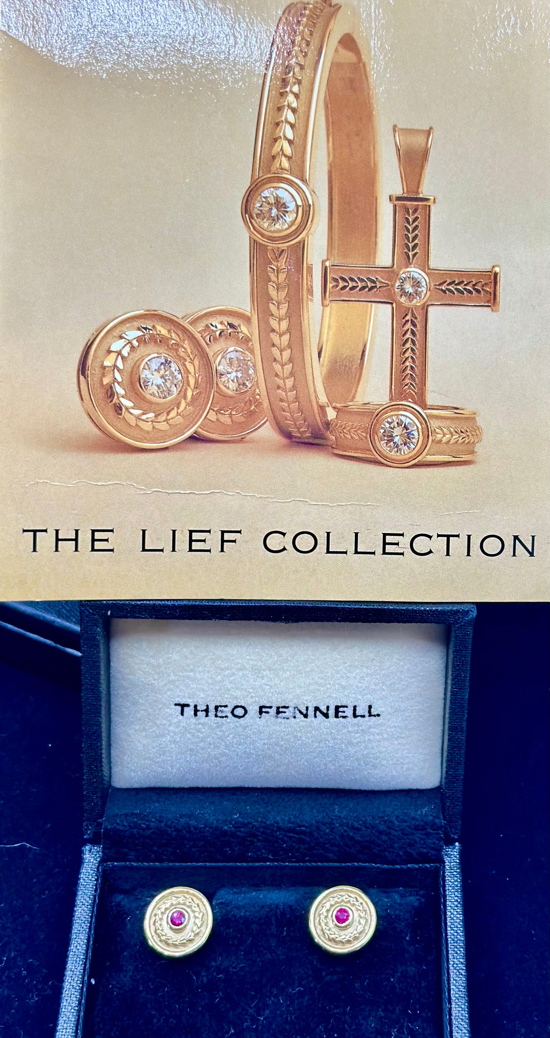 Brilliant Cut Theo Fennell Lief Collection Yellow Gold Earrings with Ruby For Sale